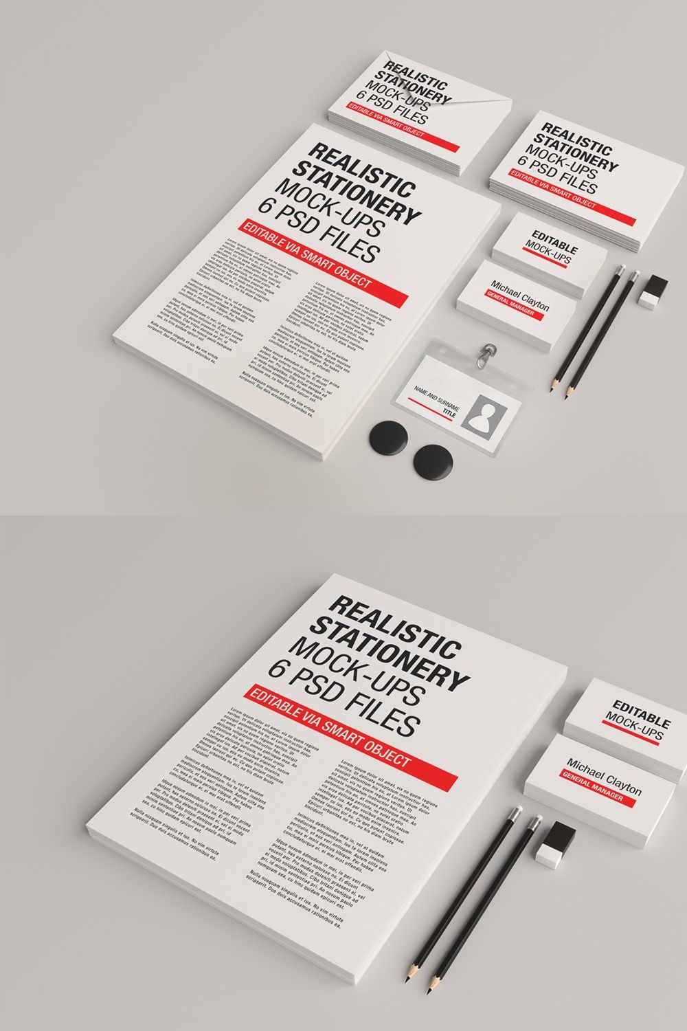 Realistic Stationery Mockup pinterest preview image.