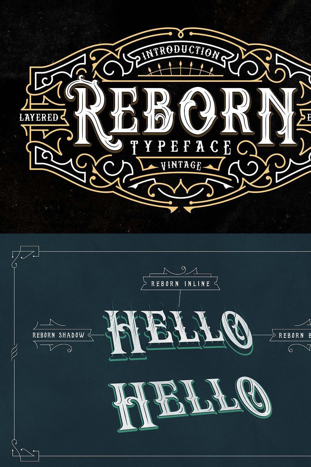 Reborn Typeface + Extras pinterest preview image.