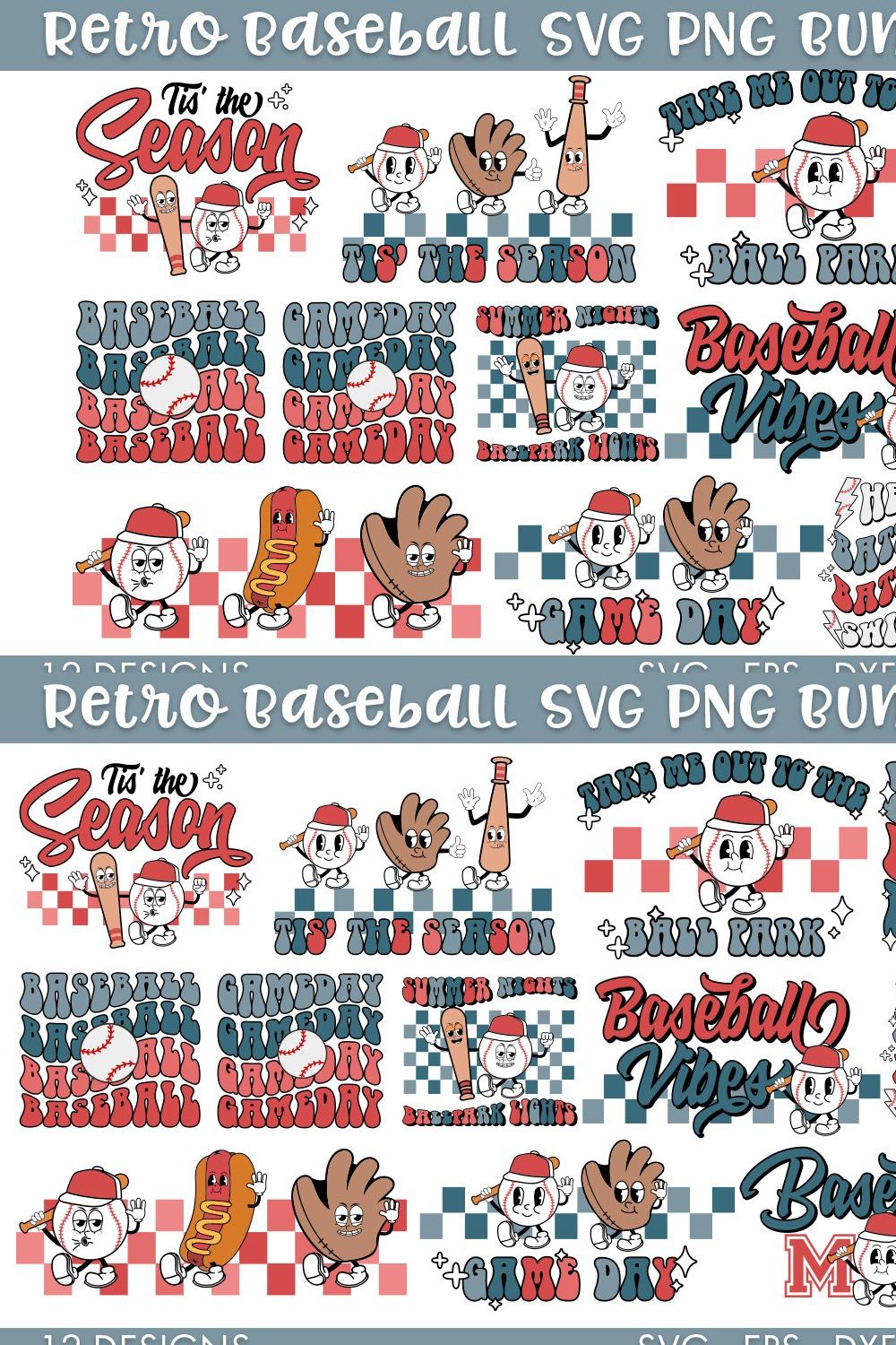 Retro Baseball SVG PNG Bundle pinterest preview image.