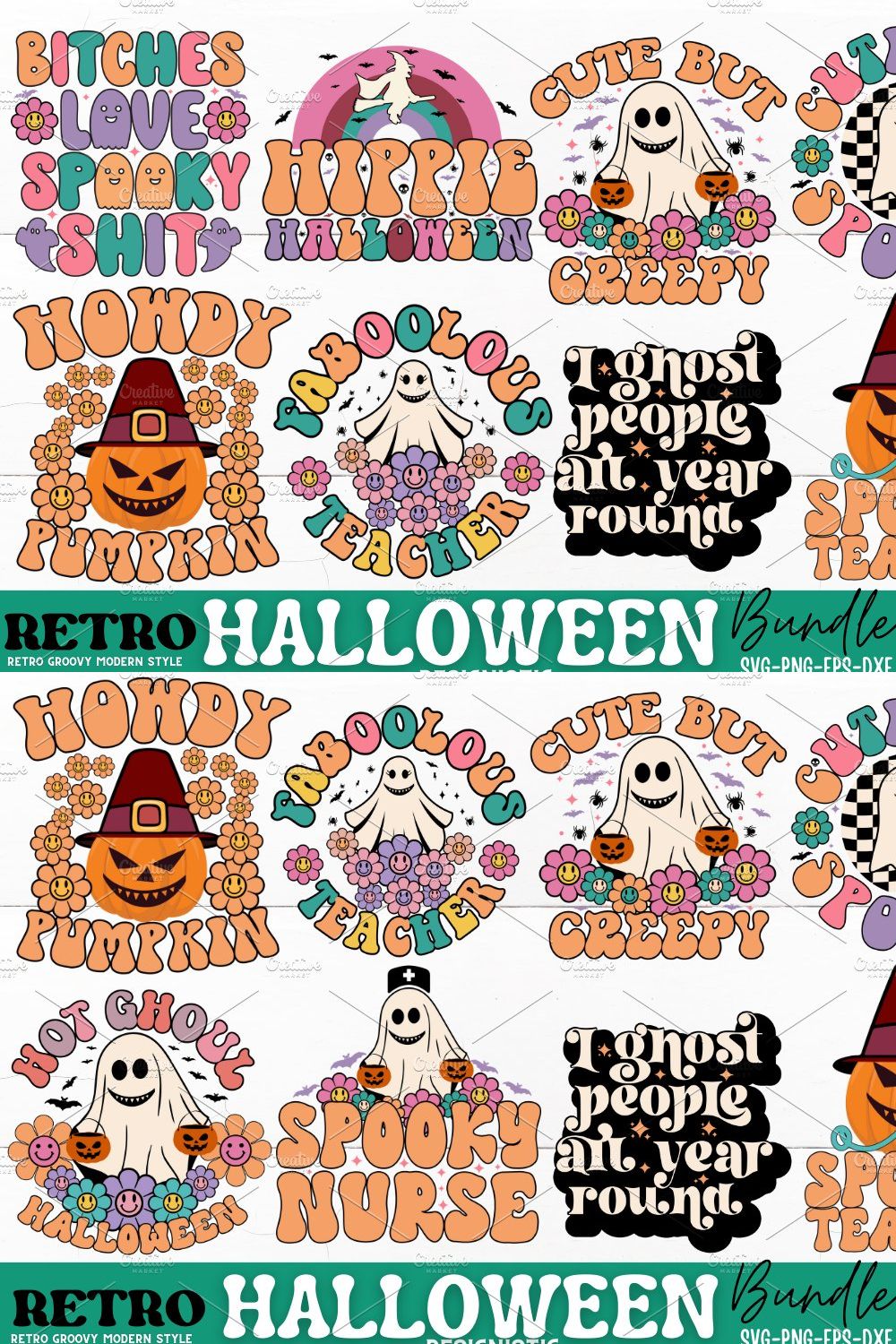 Retro Halloween SVG Bundle pinterest preview image.