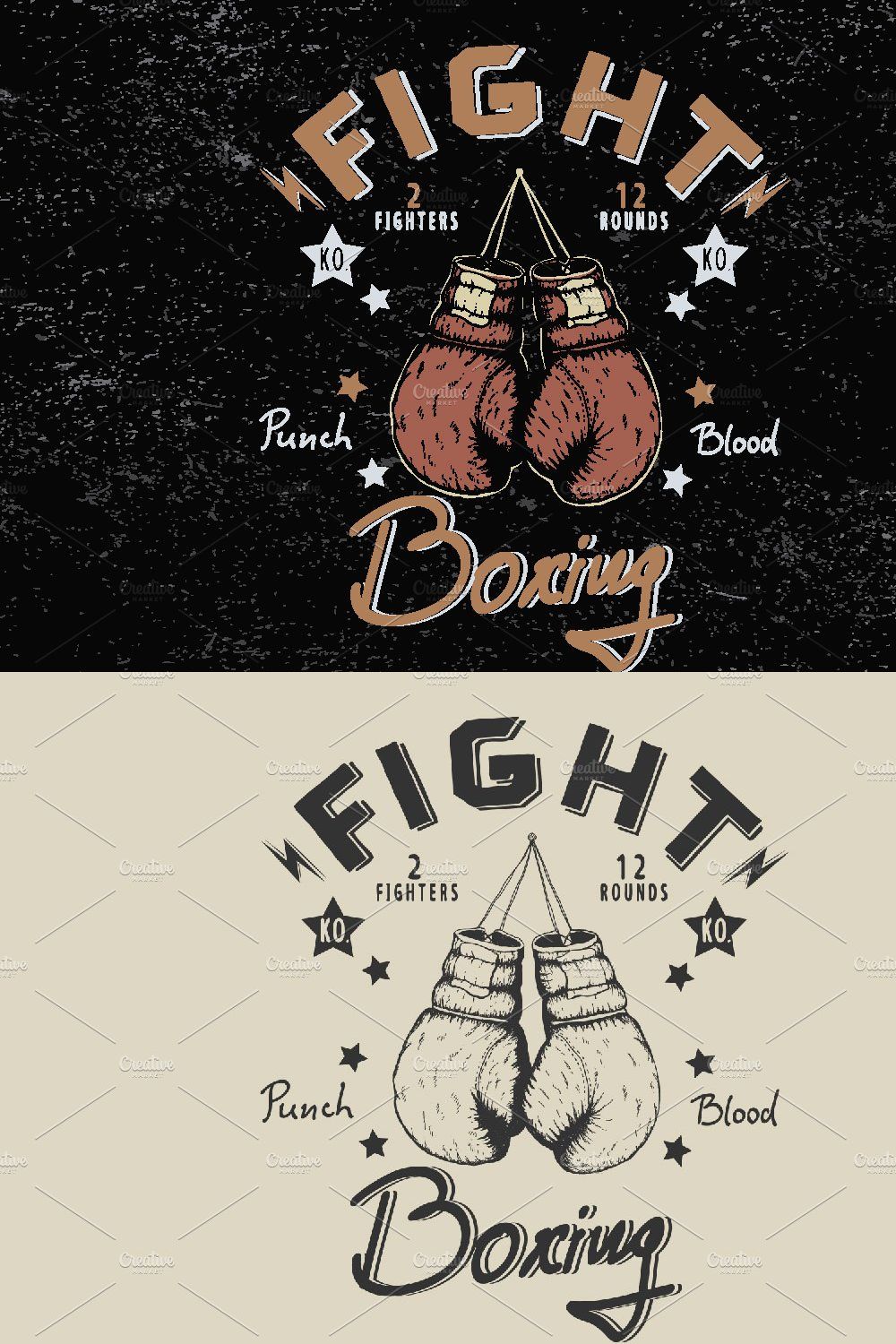 Retro label with boxing gloves pinterest preview image.
