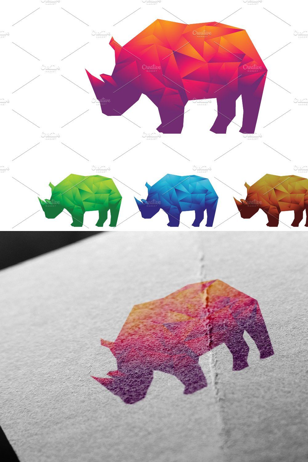 Rhino Rhinoceros Low Poly Polygon pinterest preview image.