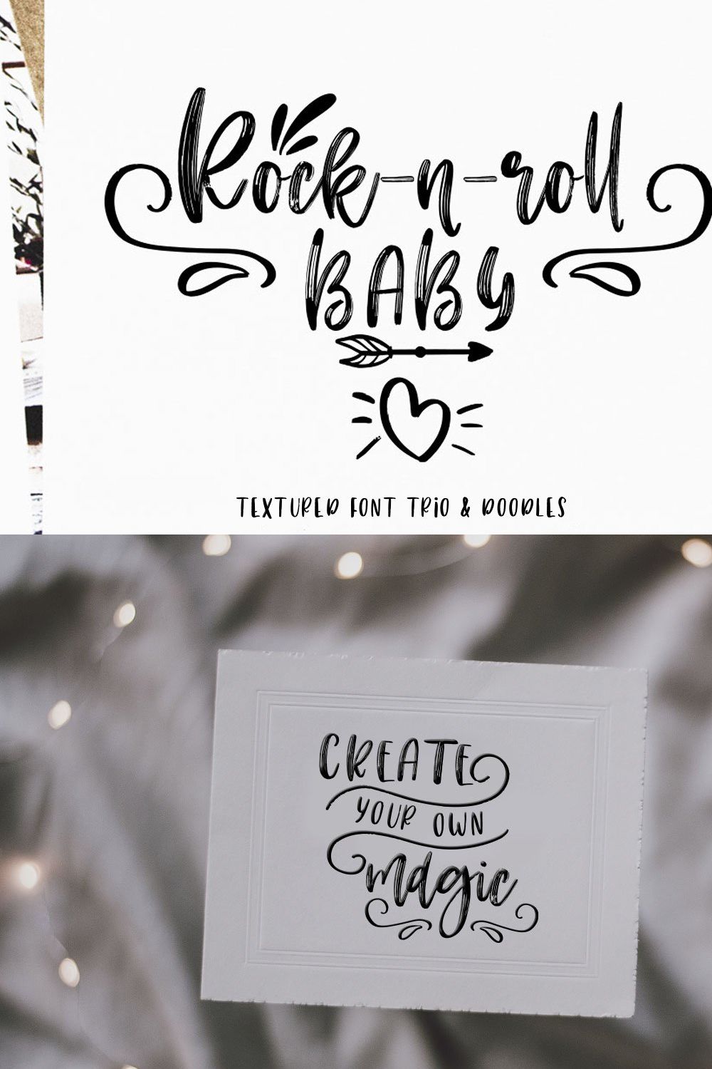 Rock-n-Roll Baby.Font trio+doodles pinterest preview image.