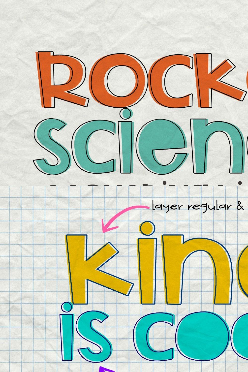 Rocket Science Layering Font pinterest preview image.