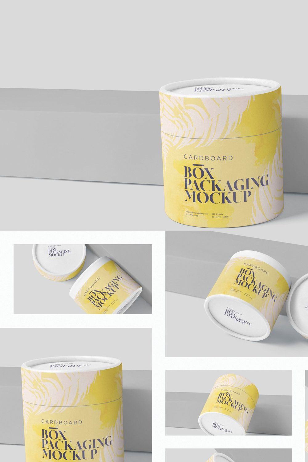 Round Cardboard Box Packaging Mockup pinterest preview image.