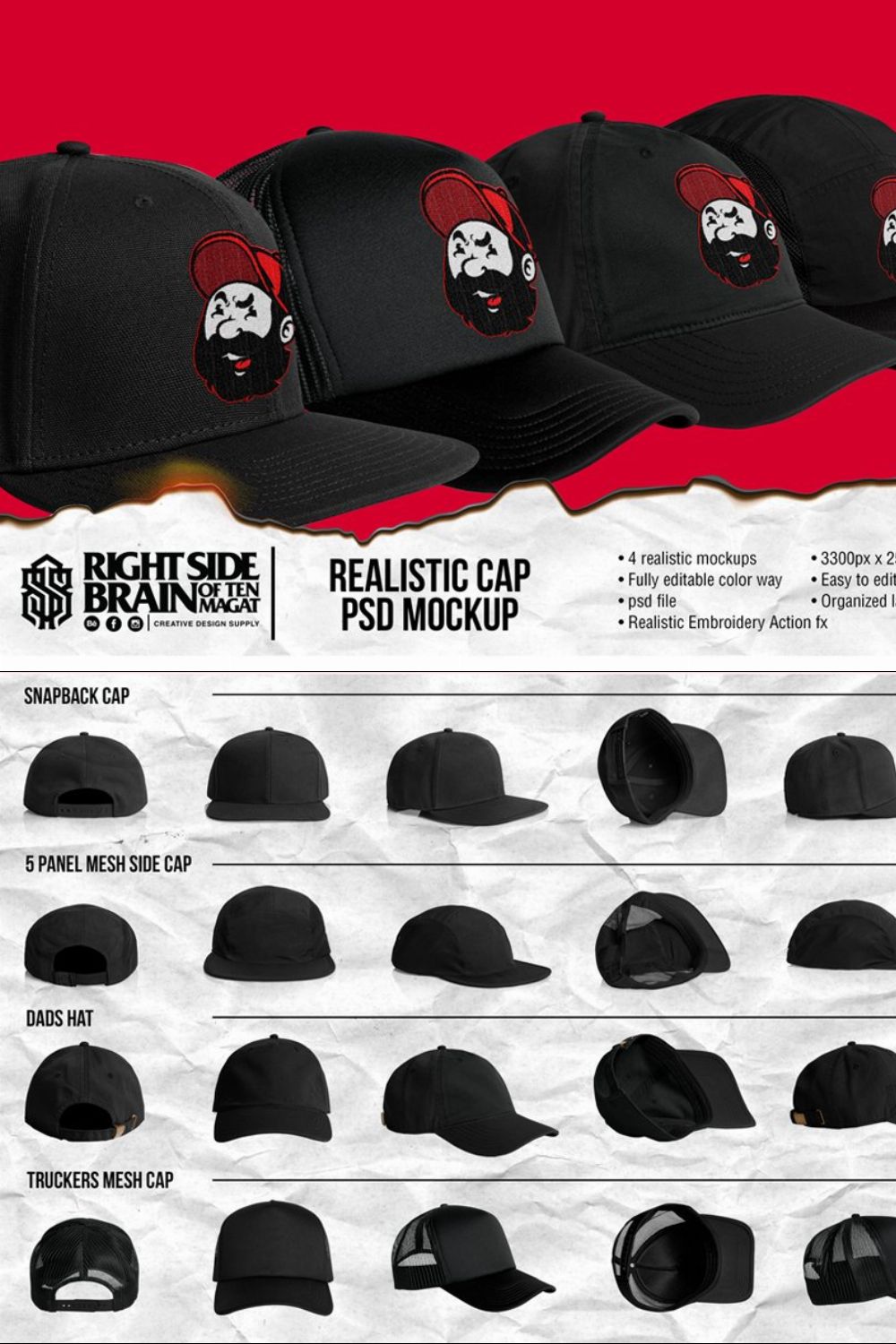 RSB Cap PSD Mock-up Collection pinterest preview image.