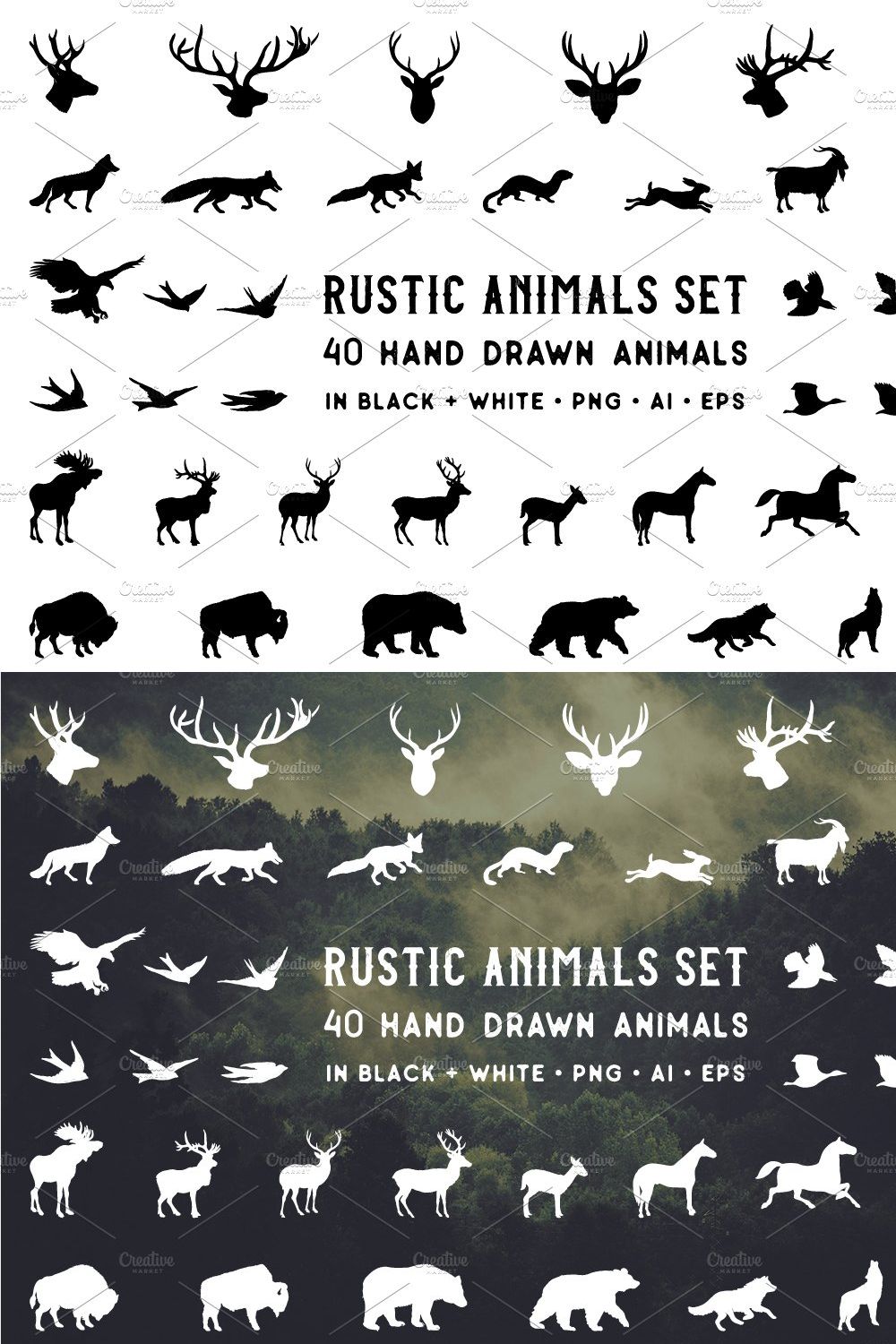 Rustic Animals Clipart - AI PNG EPS pinterest preview image.