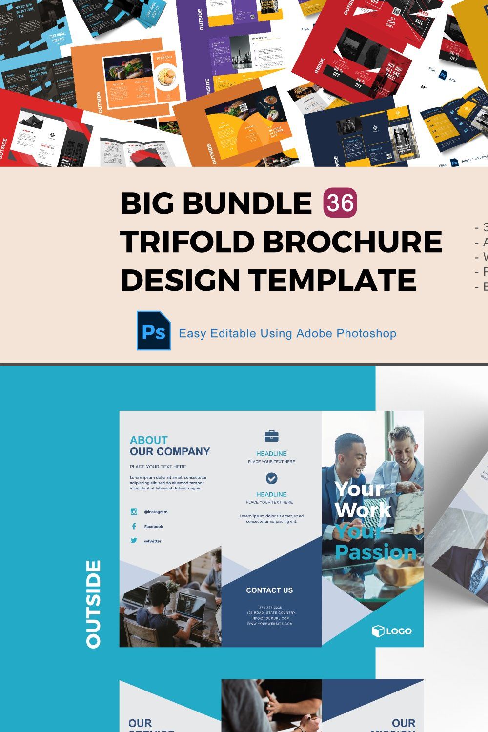 SALE | 36 BUNDLE TRIFOLD BROCHURE pinterest preview image.