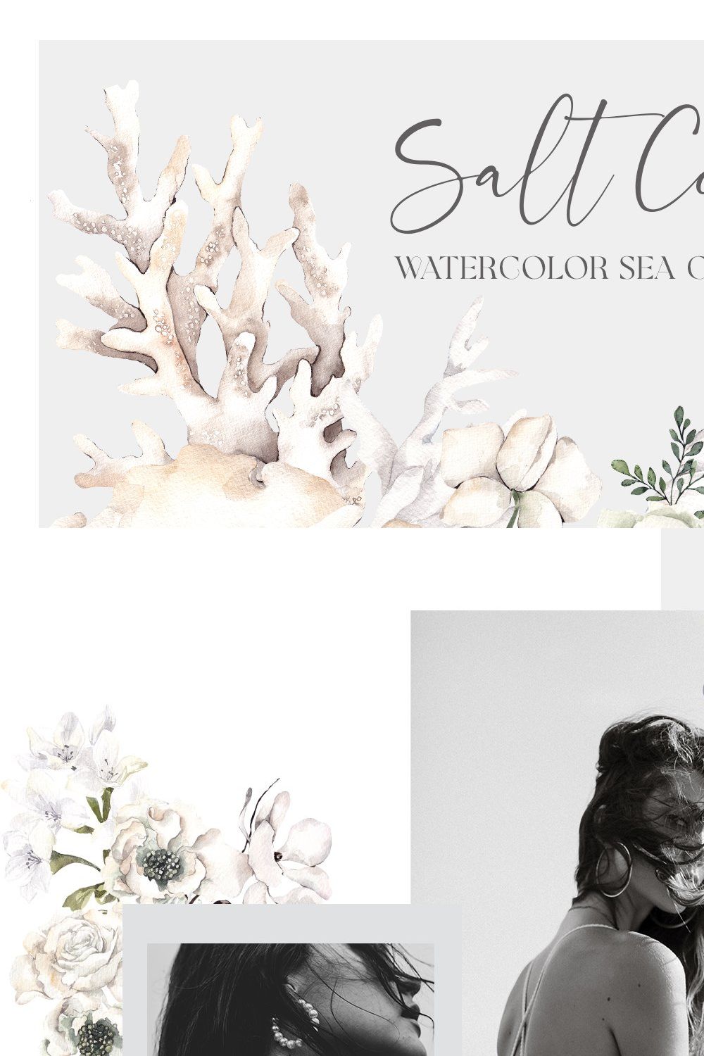 Salt Coral. Sea shell and flowers. pinterest preview image.