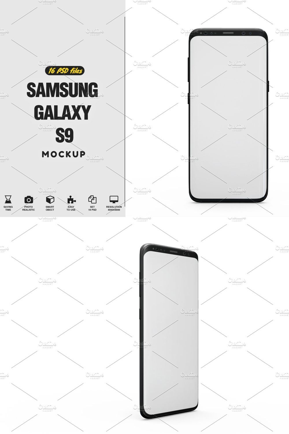 Samsung Galaxy S9 App Mockup pinterest preview image.