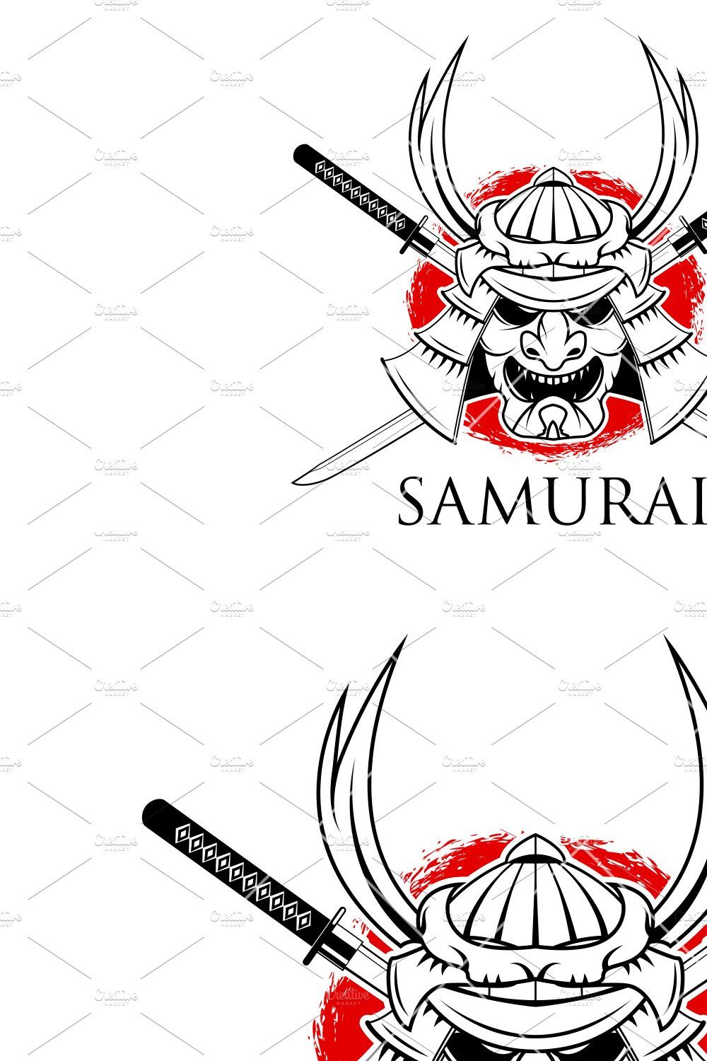 Samurai Mask. Samurai sword. Vector pinterest preview image.