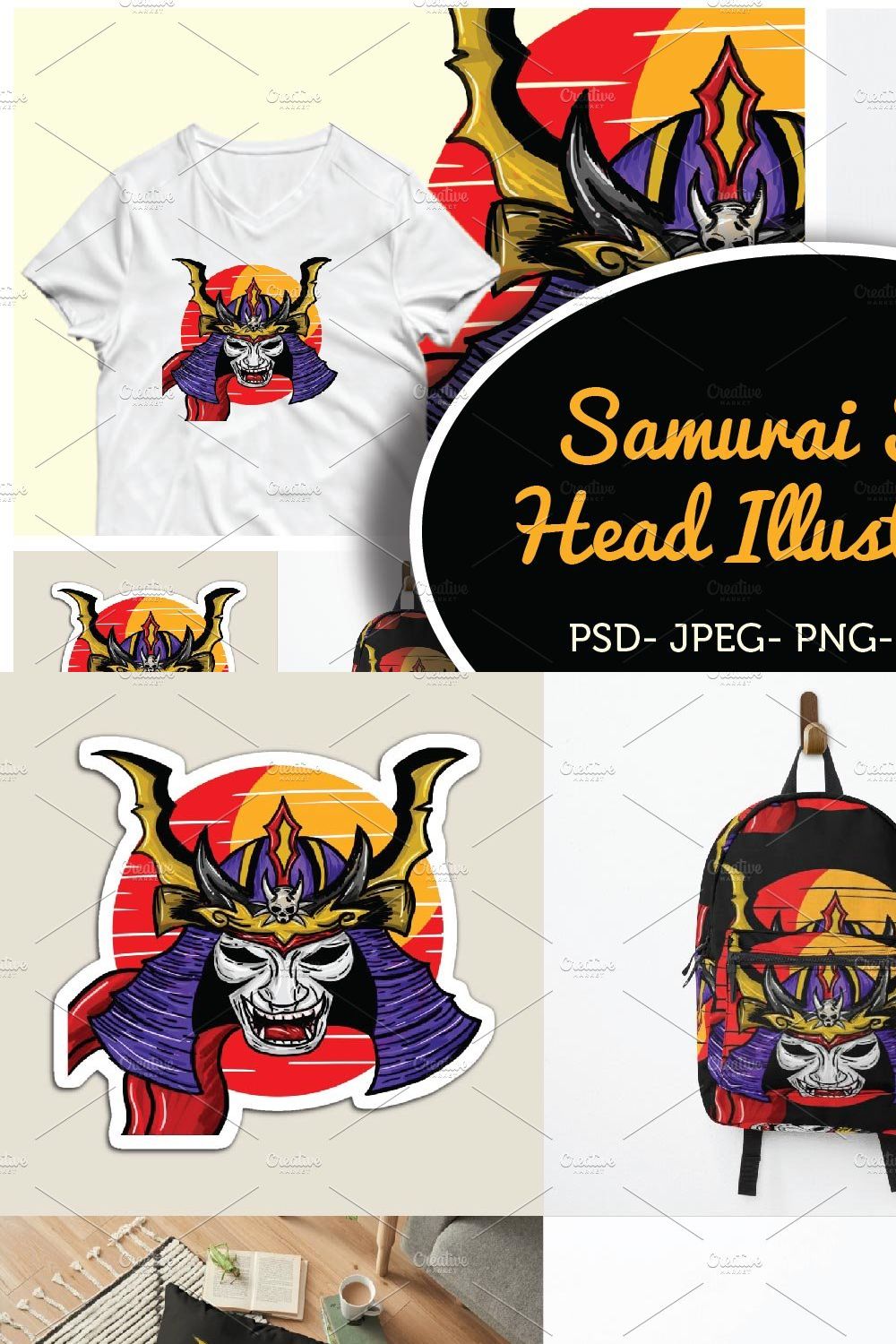 Samurai Skull Head pinterest preview image.