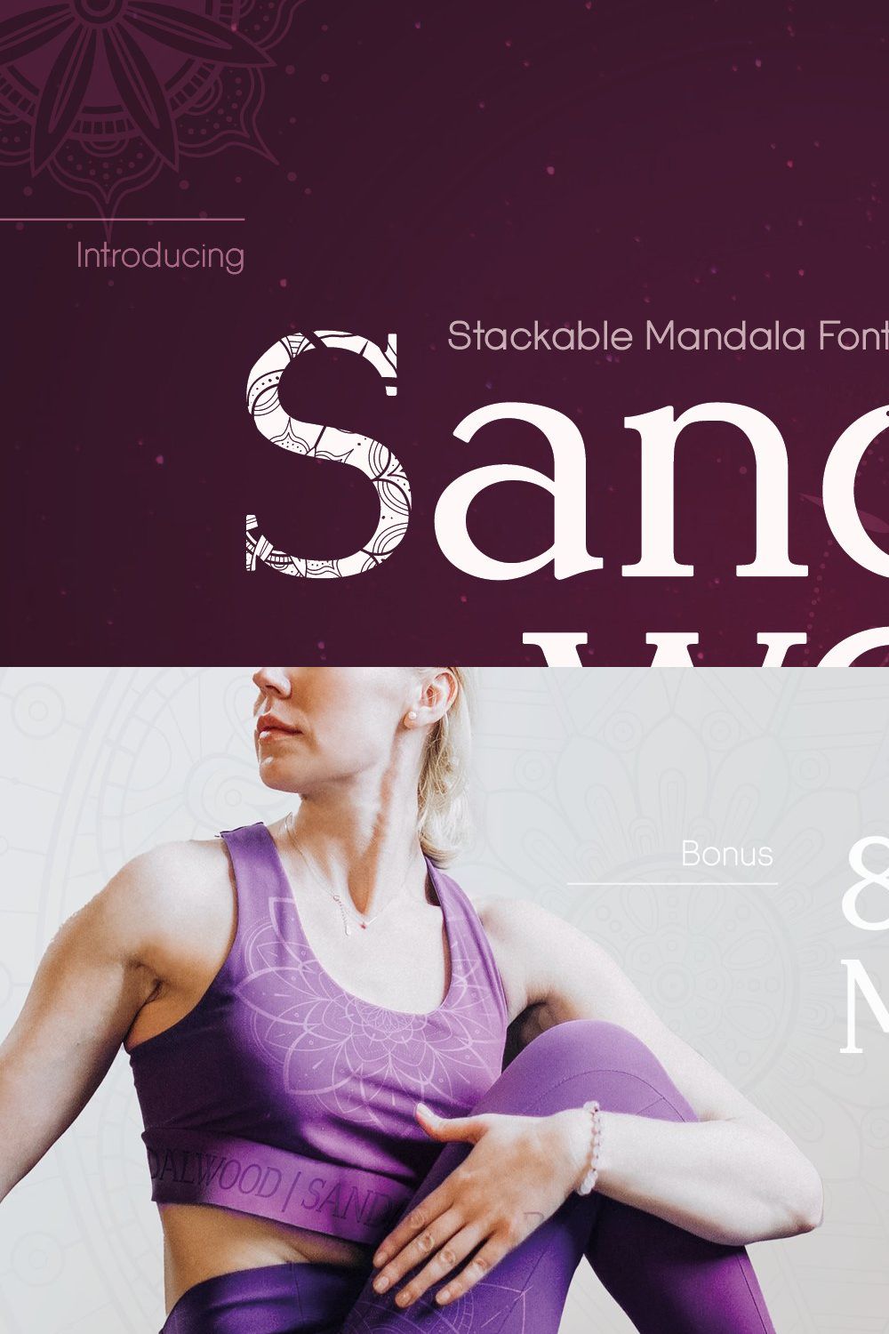 Sandalwood Stackable Mandala Fonts pinterest preview image.