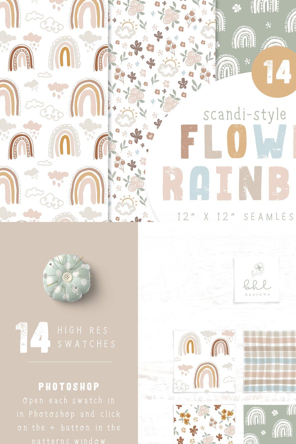 Scandi-Style Flowers and Rainbows pinterest preview image.