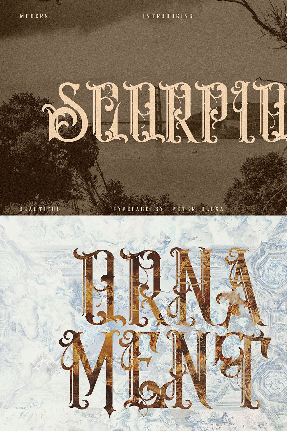 Scorpio - Vintage Ornamental Font pinterest preview image.