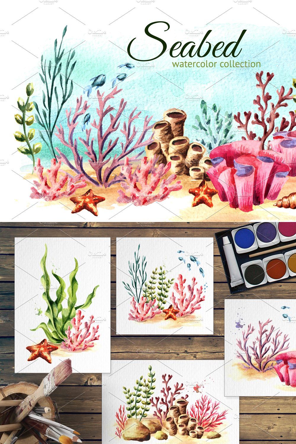 Seabed. Watercolor collection pinterest preview image.