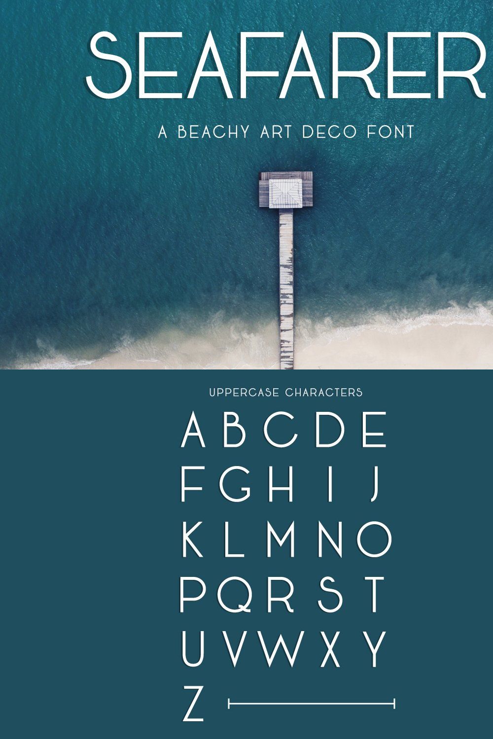 Seafarer | A Beachy Art Deco Font pinterest preview image.