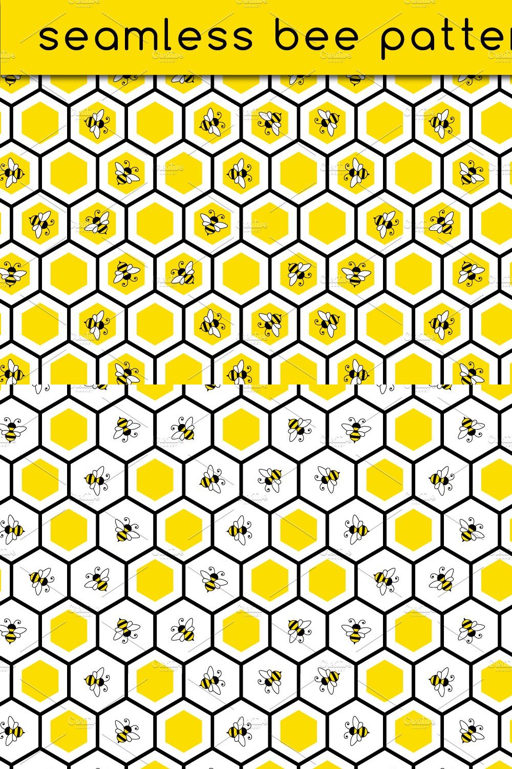 Seamless bee pattern pinterest preview image.
