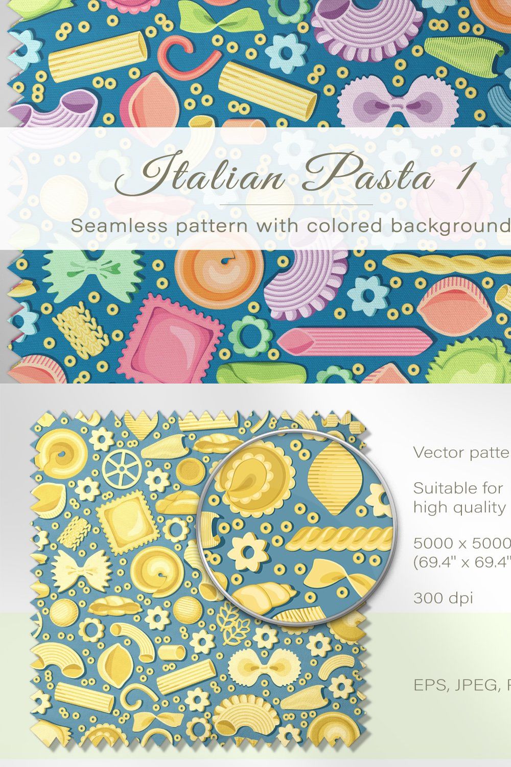 Seamless pattern of Italian pasta 1 pinterest preview image.