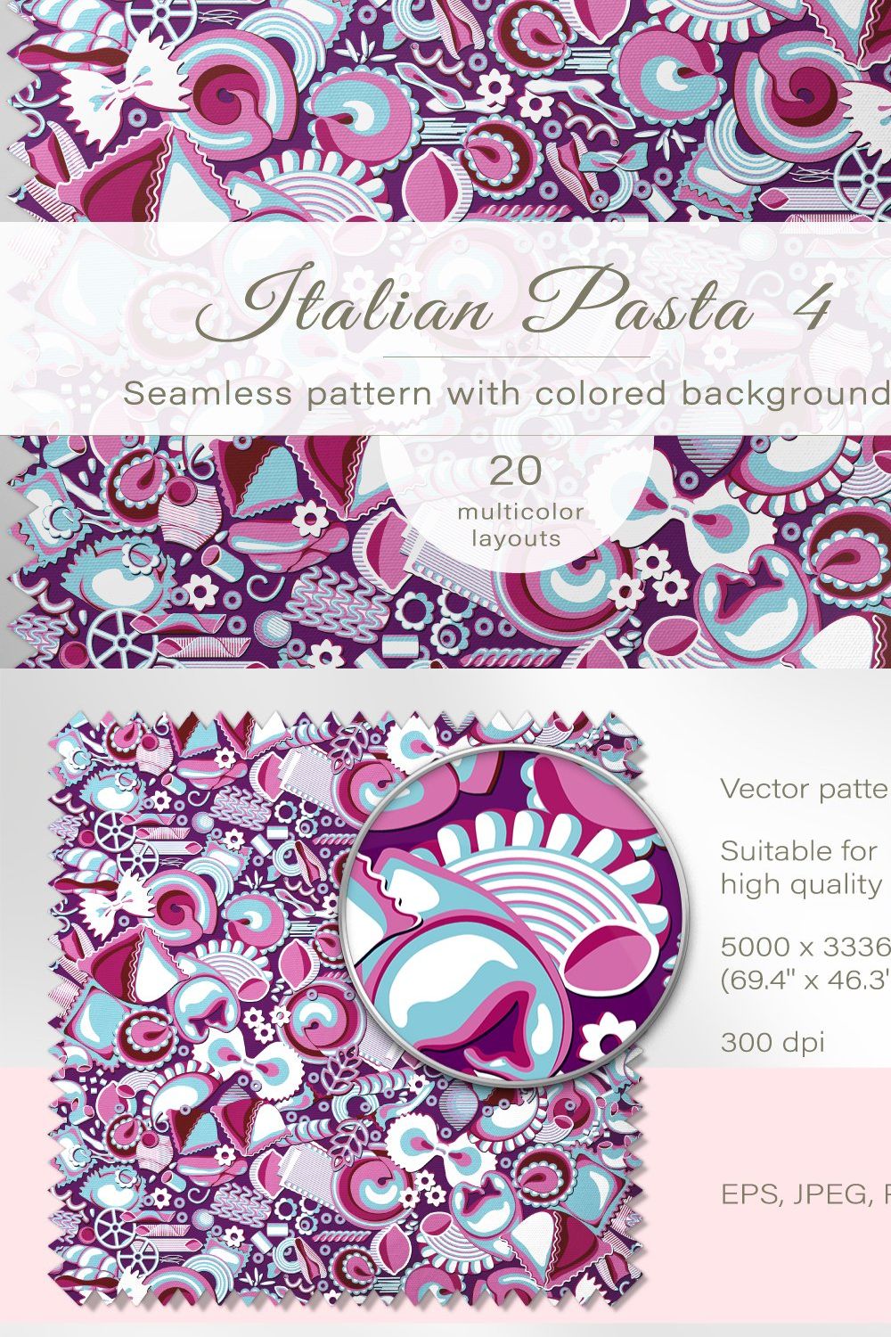 Seamless pattern of Italian pasta 4 pinterest preview image.