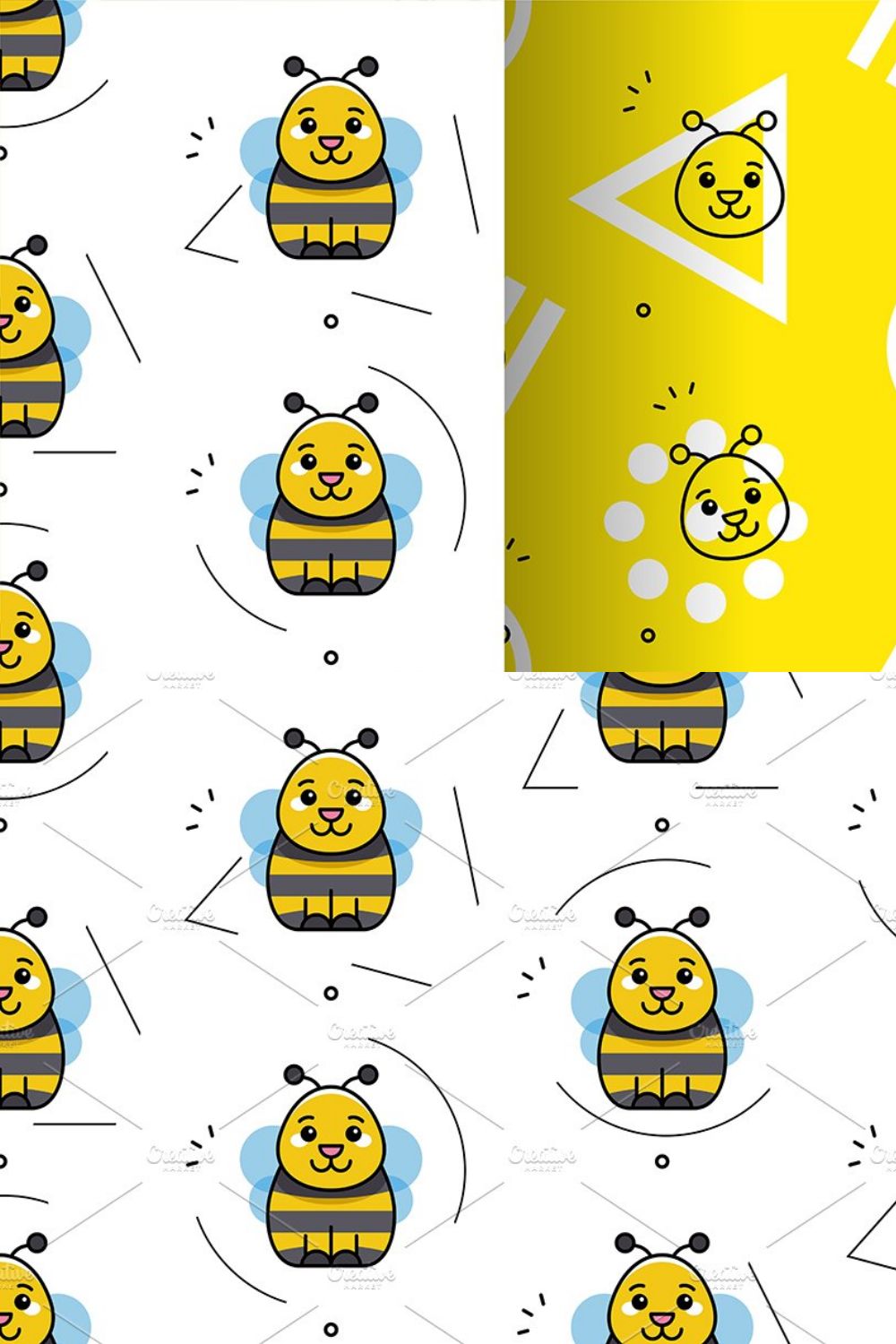 Seamless pattern with Bees pinterest preview image.