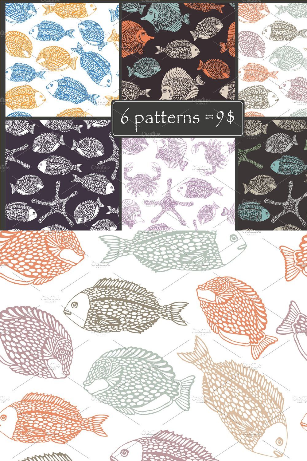 Seamless pattern with ocean fish pinterest preview image.