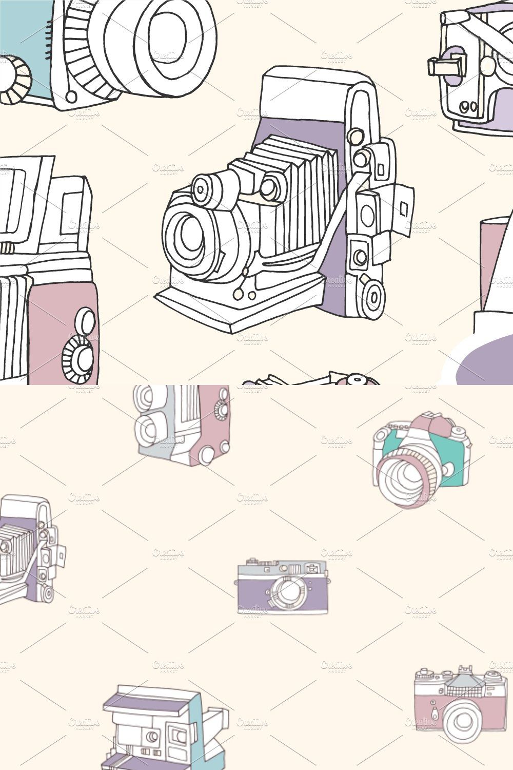 seamless pattern with photo cameras pinterest preview image.