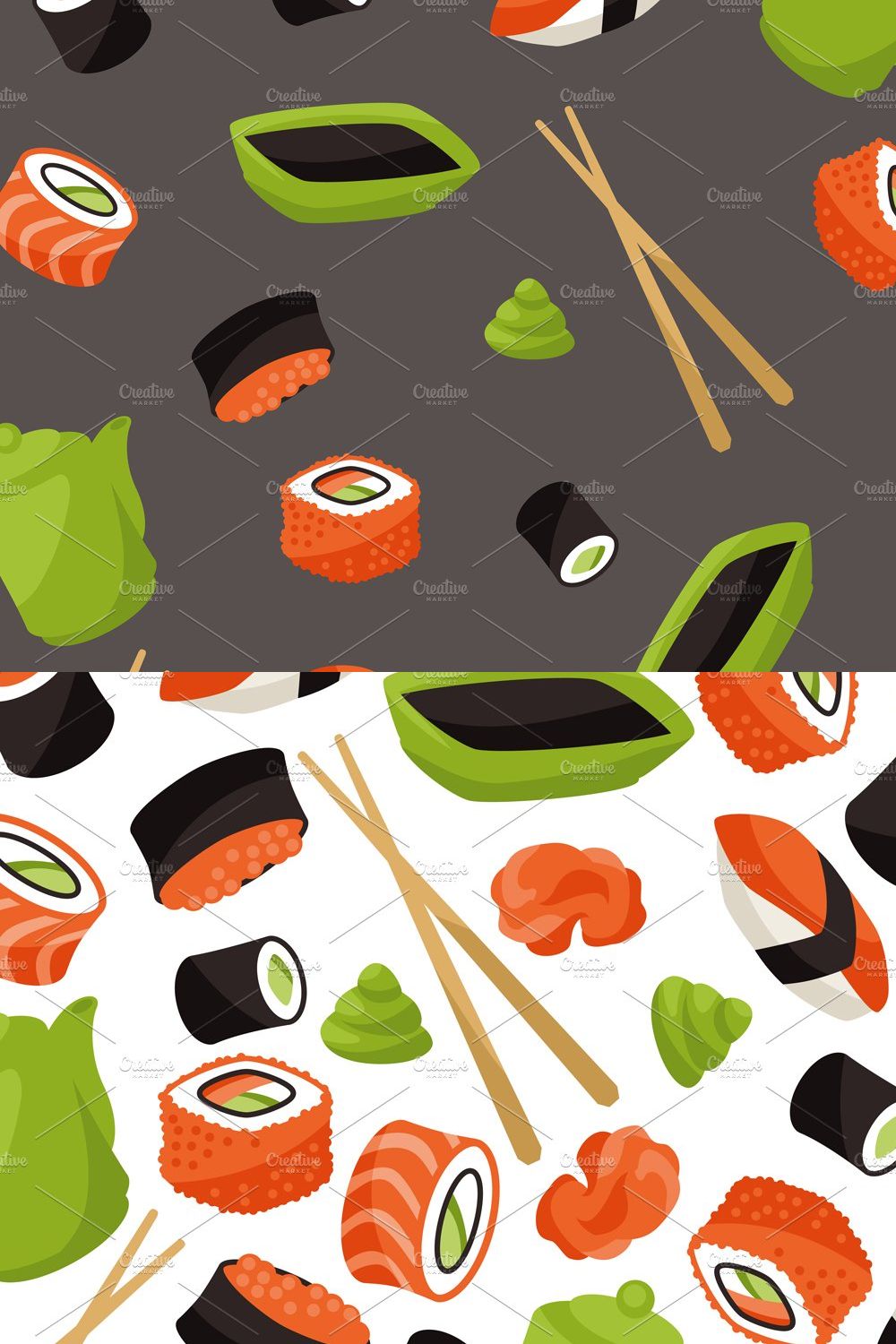 Seamless patterns with sushi pinterest preview image.