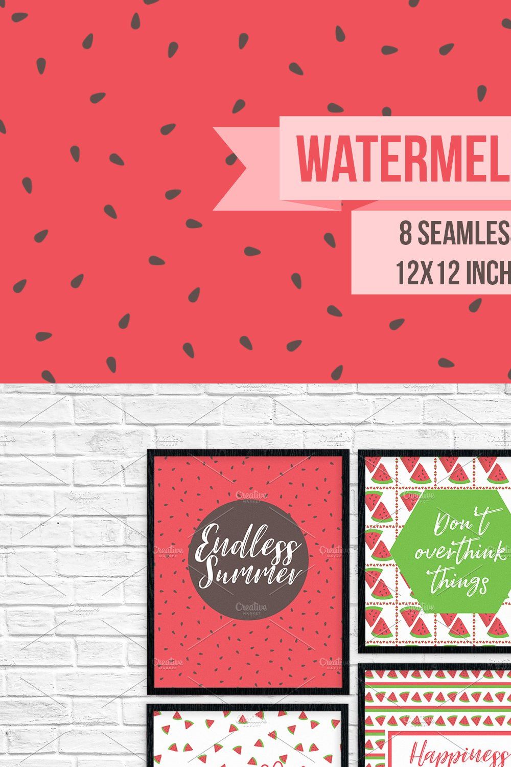 Seamless Watermelon 8 Pattern Set pinterest preview image.