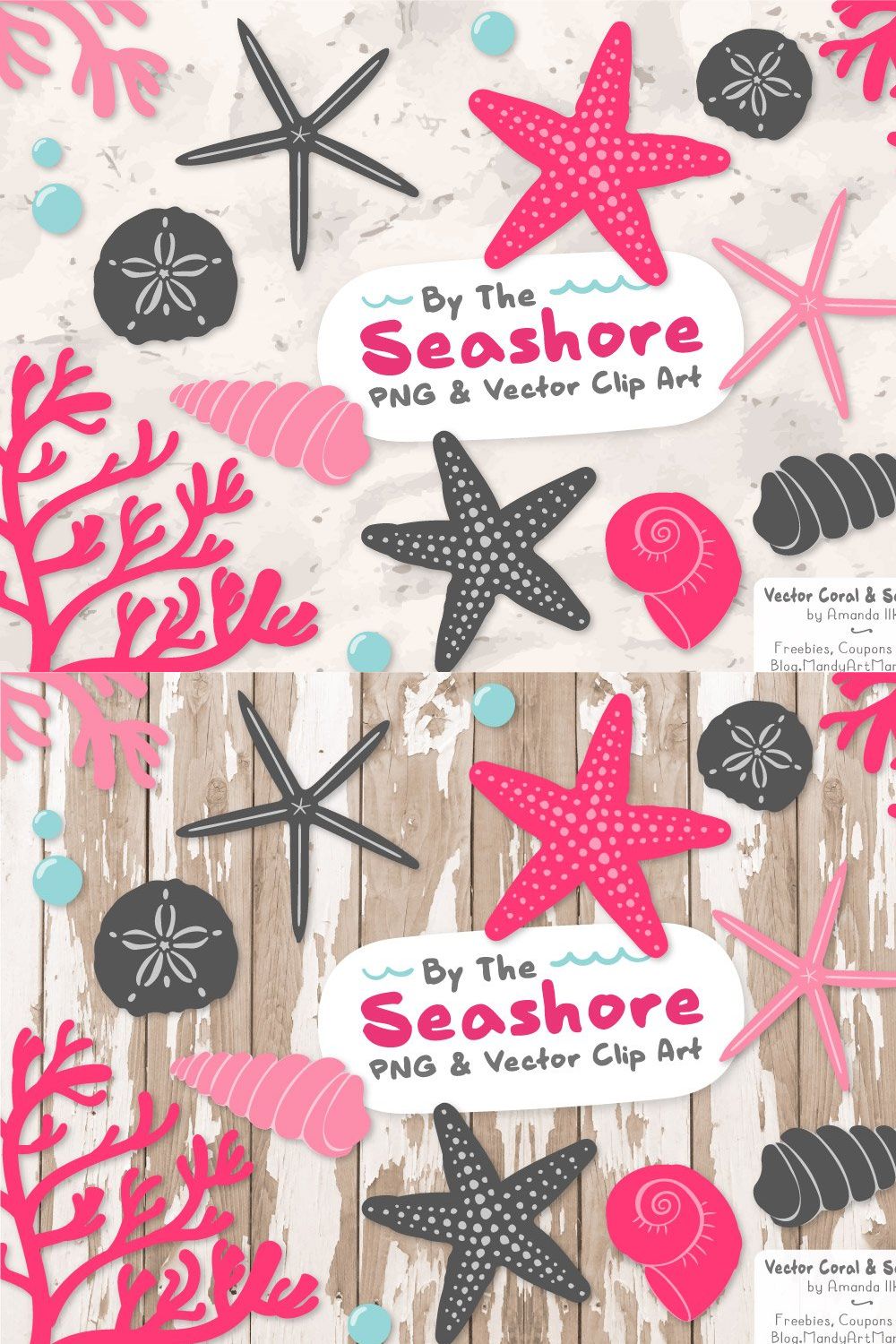 Seashells Clipart in Hot Pink pinterest preview image.