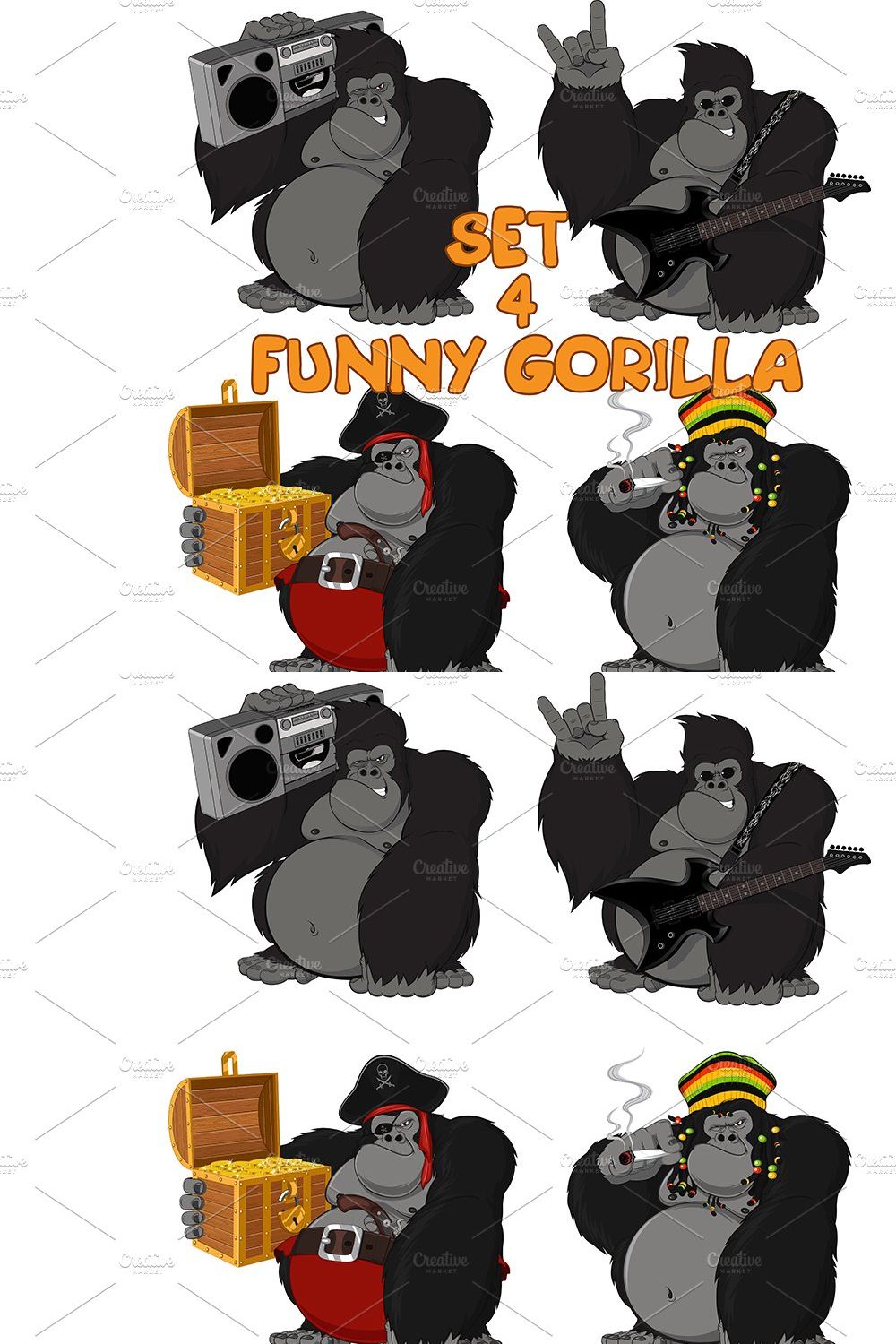 Set 4 funny gorilla pinterest preview image.