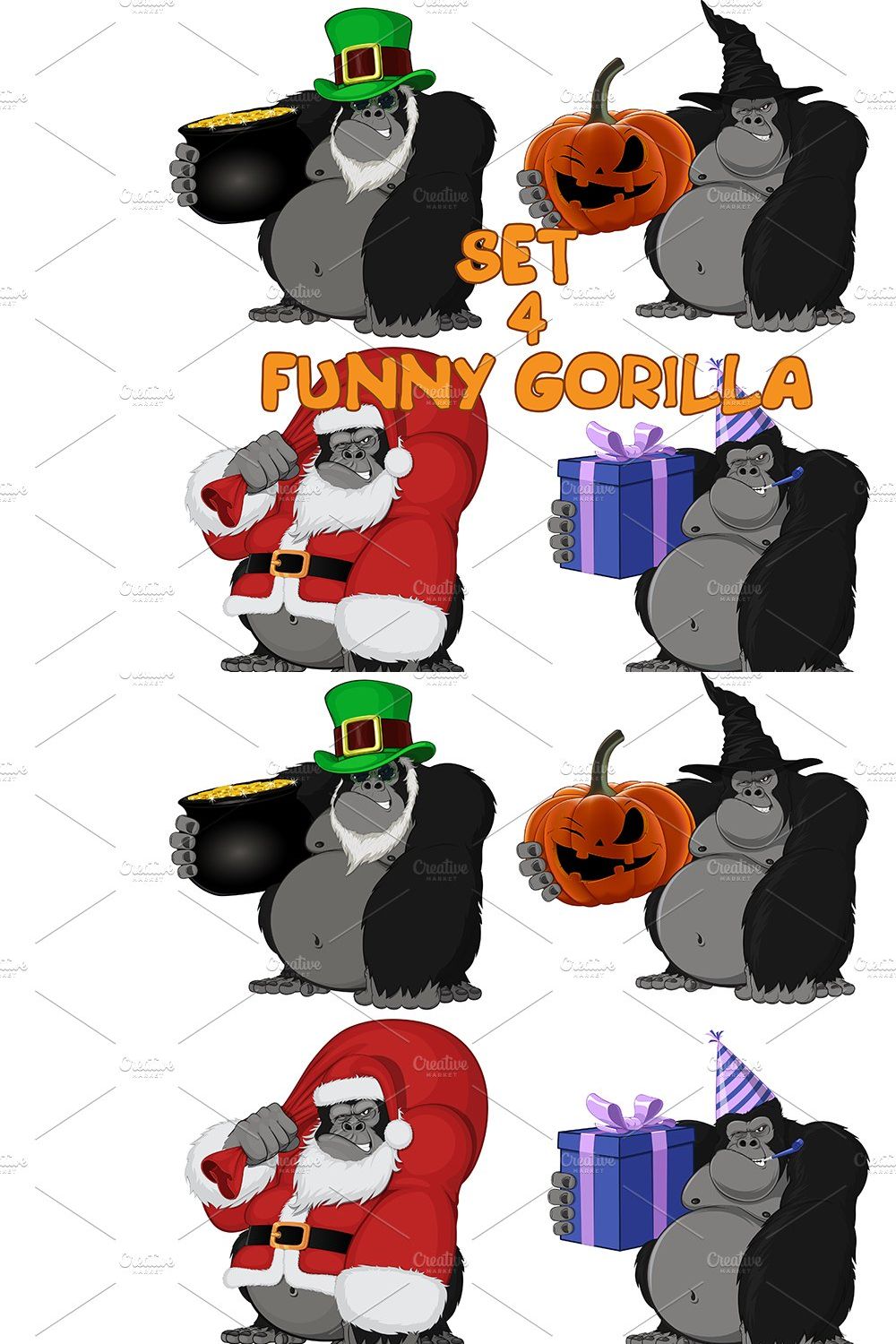 Set 4 funny gorilla pinterest preview image.