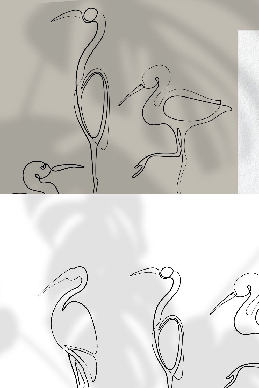 Set of 4 Heron One line Art pinterest preview image.