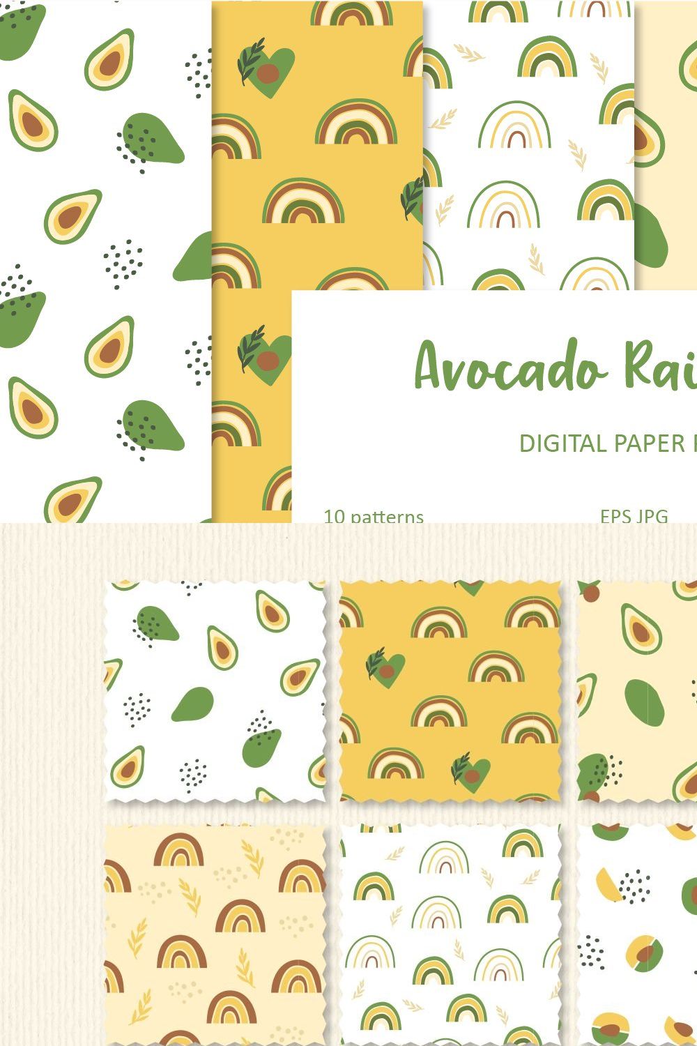 Set of Avocado Rainbow patterns pinterest preview image.
