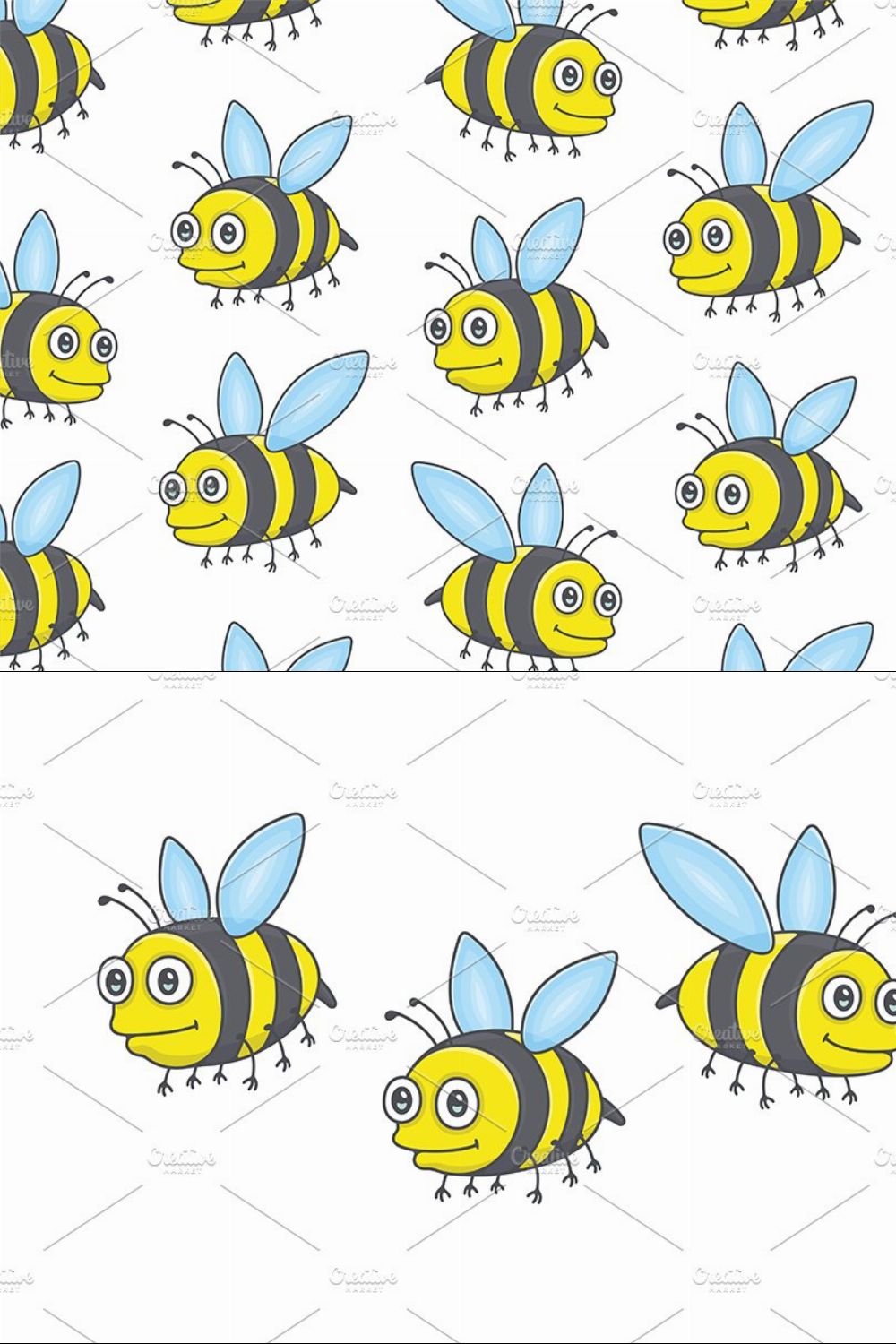 Set of Bees and Pattern pinterest preview image.