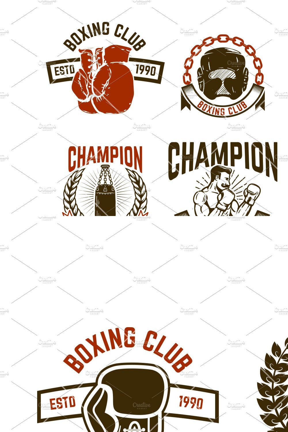 Set of boxing club emblems SVG pinterest preview image.