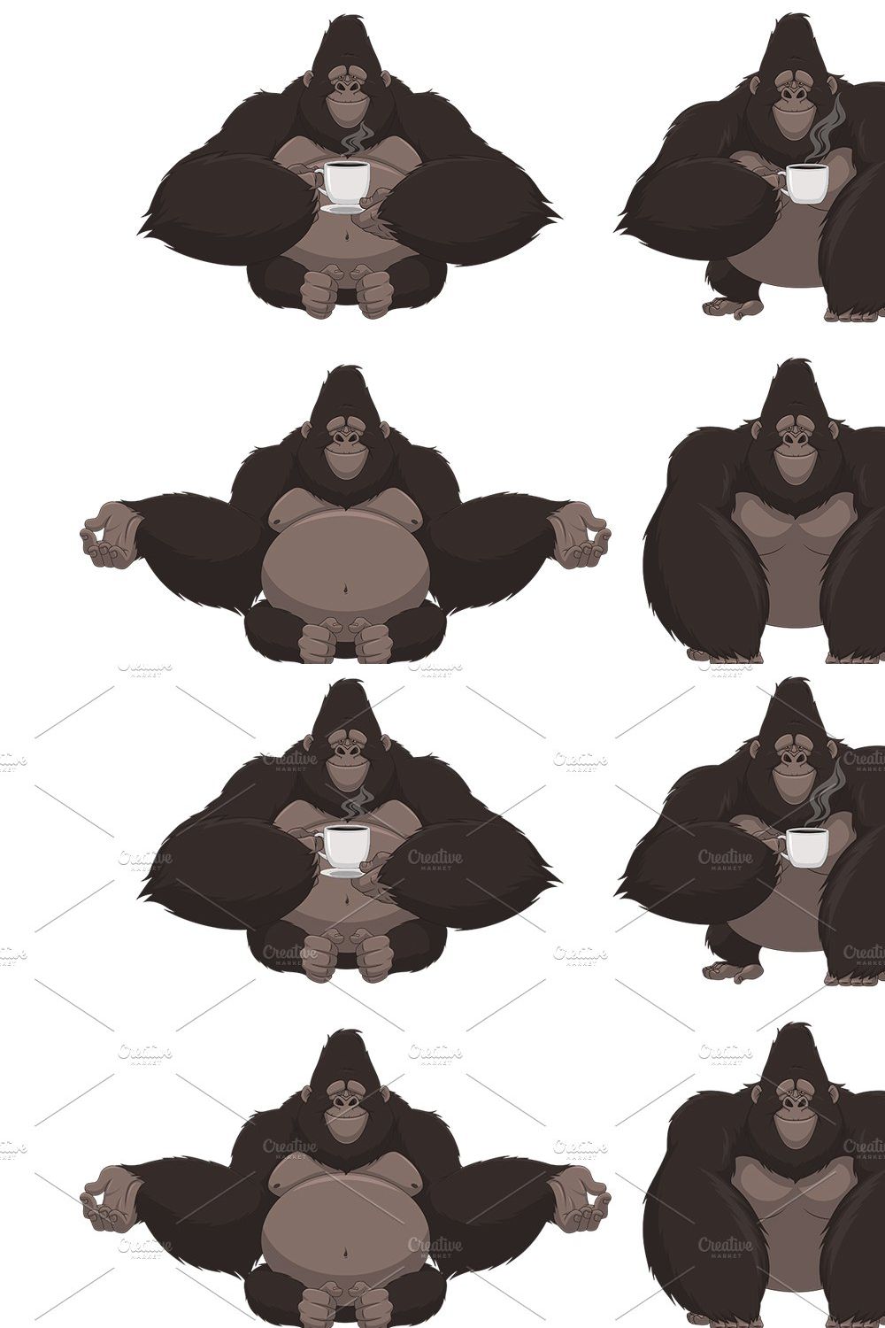 Set of funny gorilla pinterest preview image.