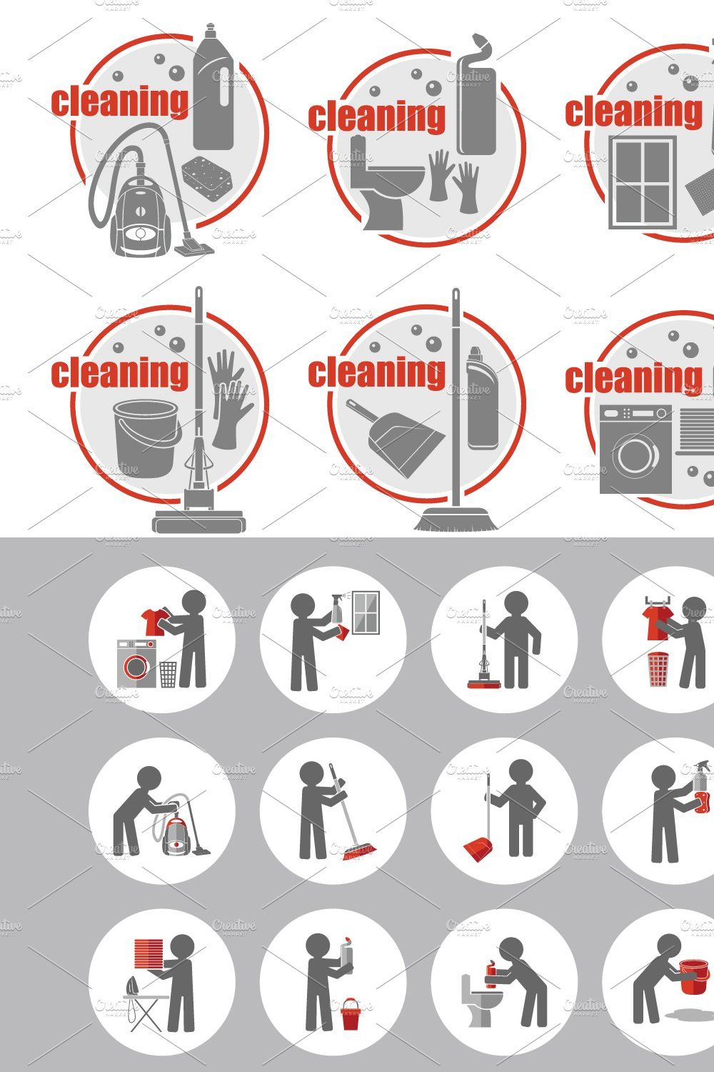 Set of icon cleaning pinterest preview image.