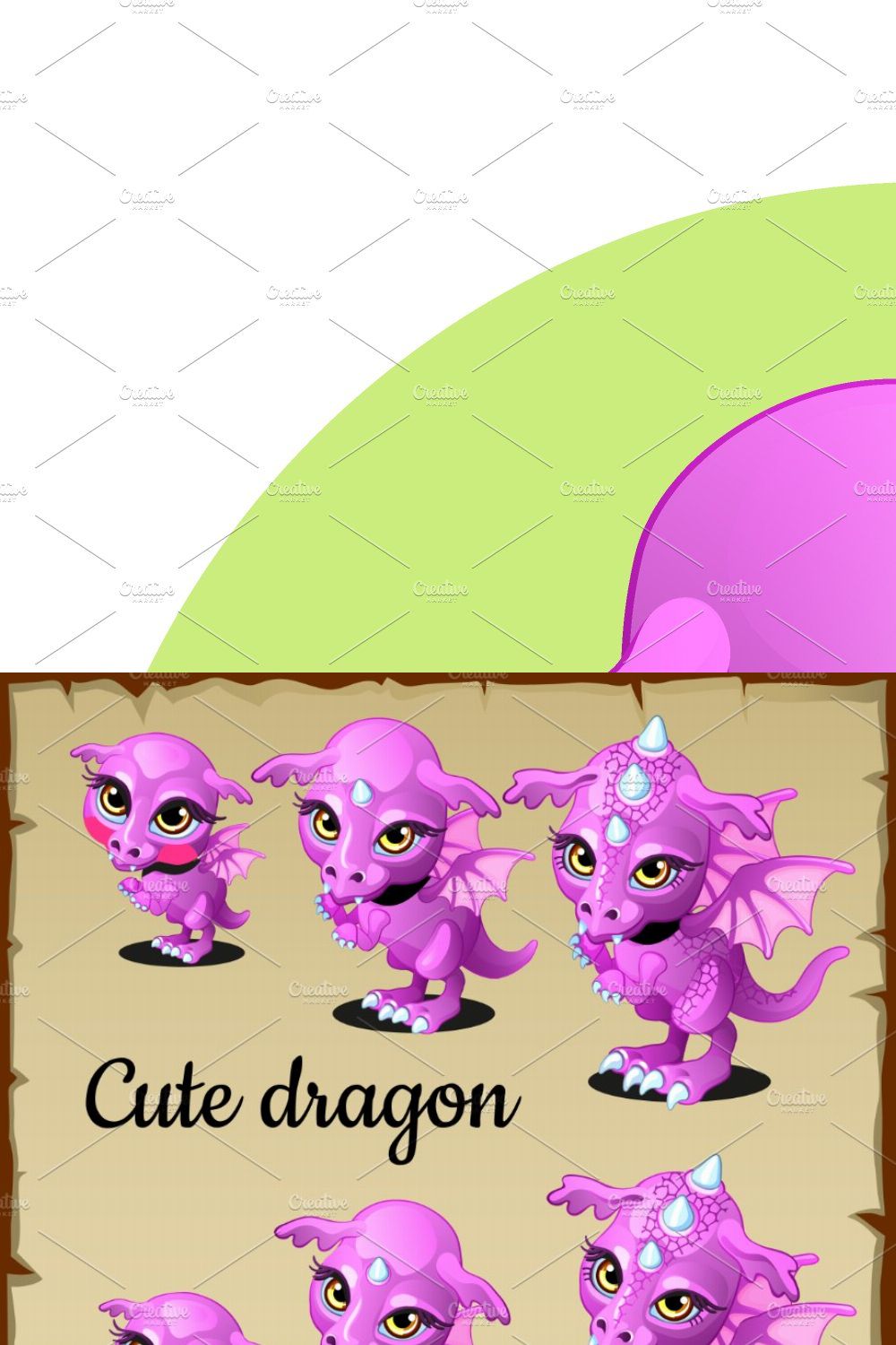 Set of little pink dragon icons pinterest preview image.