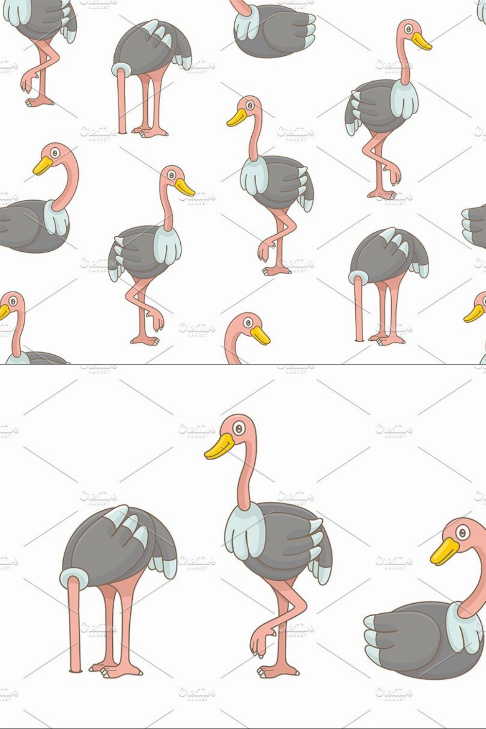 Set of Ostrichs + Pattern pinterest preview image.