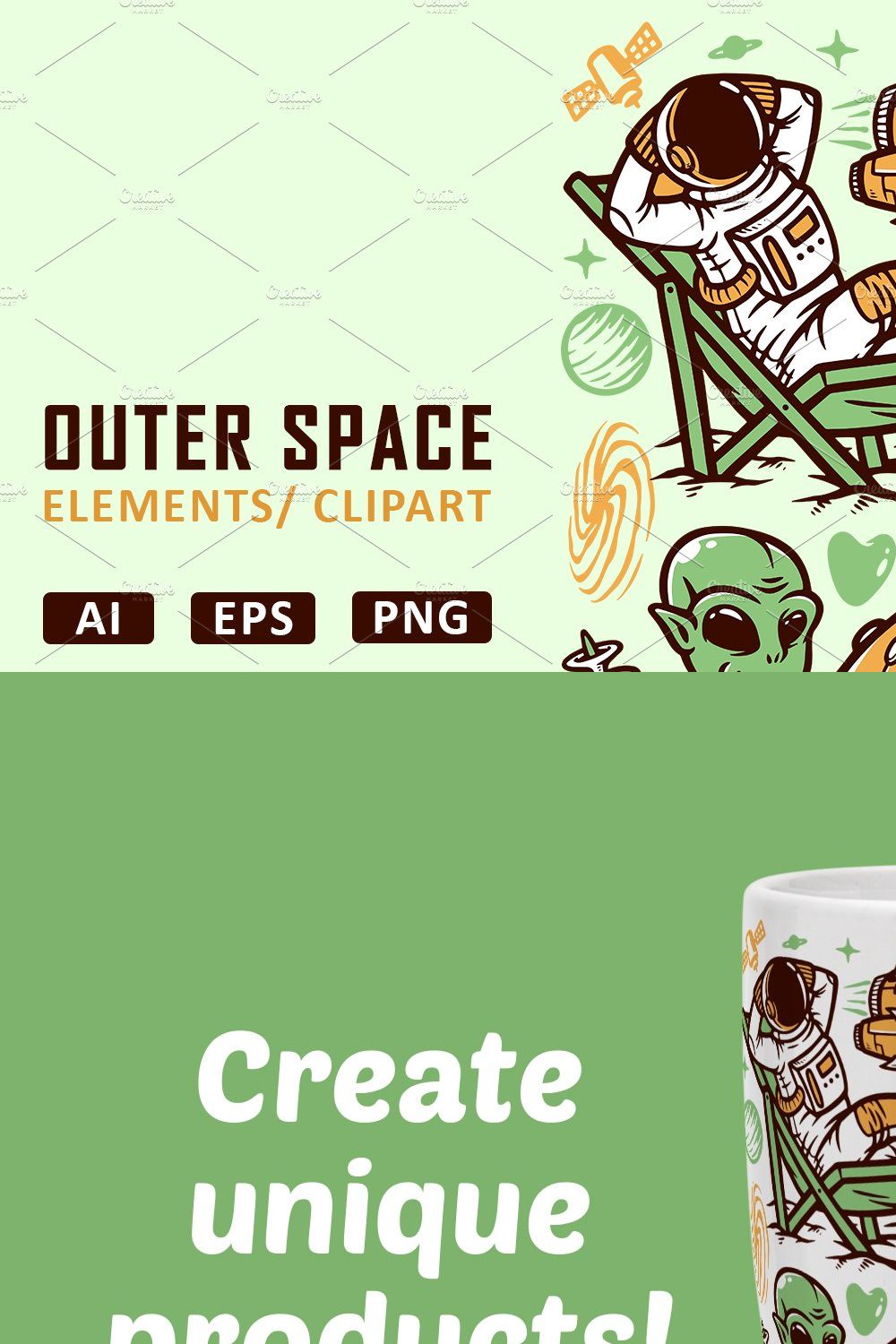 Set of outer space elements pinterest preview image.