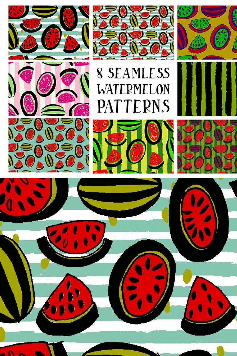 Set of patterns from watermelon pinterest preview image.