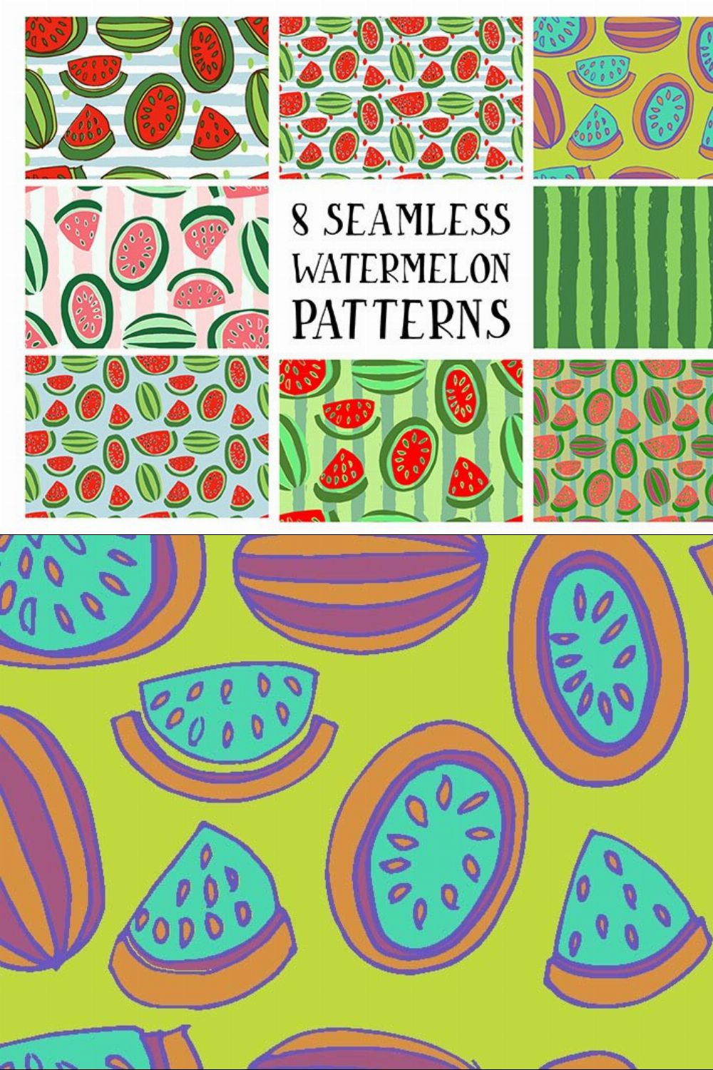 Set of patterns from watermelon pinterest preview image.