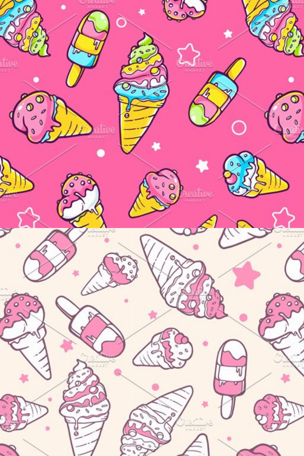 Set of patterns with ice creams pinterest preview image.