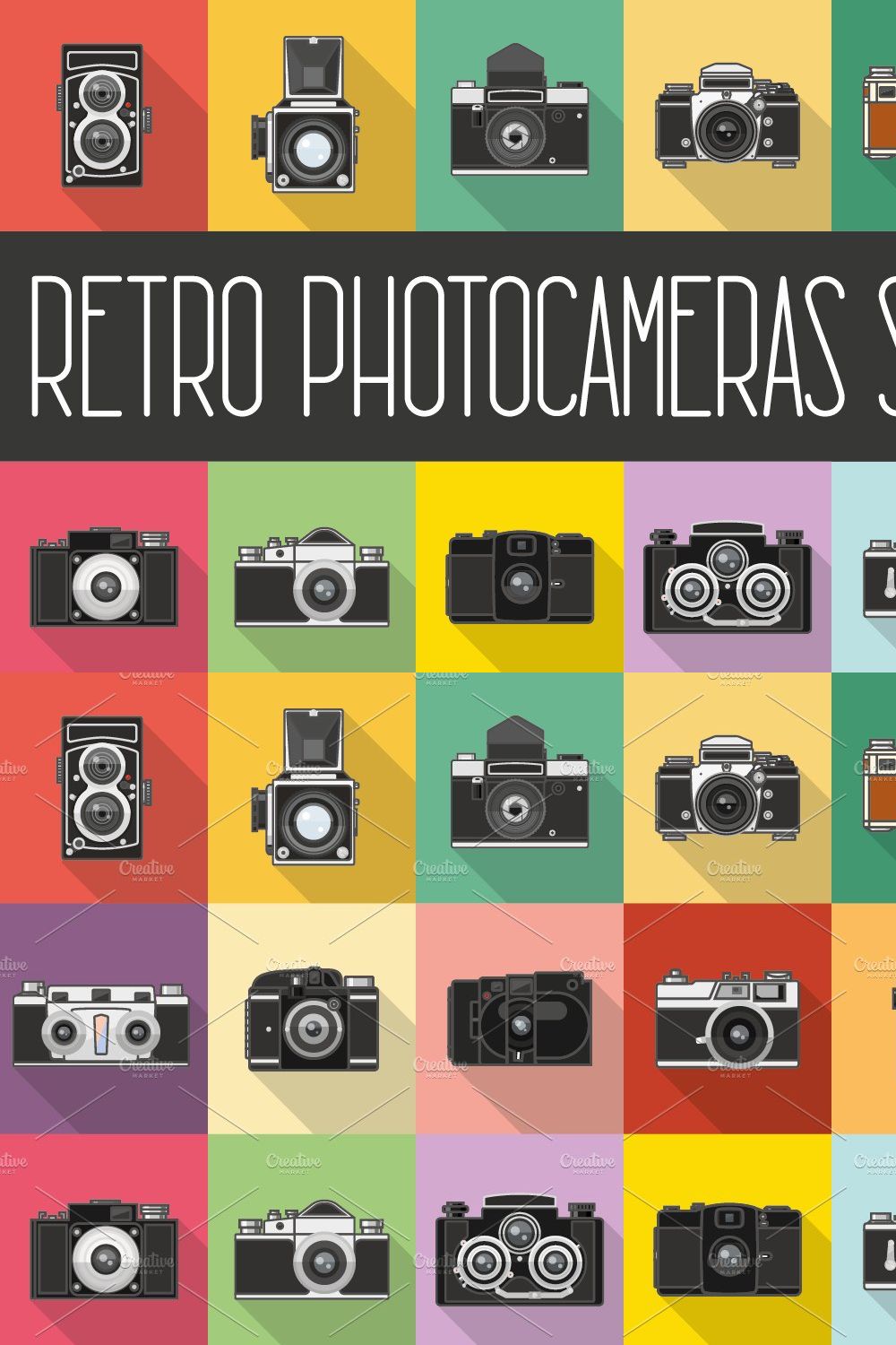 Set of retro photocameras and stuff pinterest preview image.