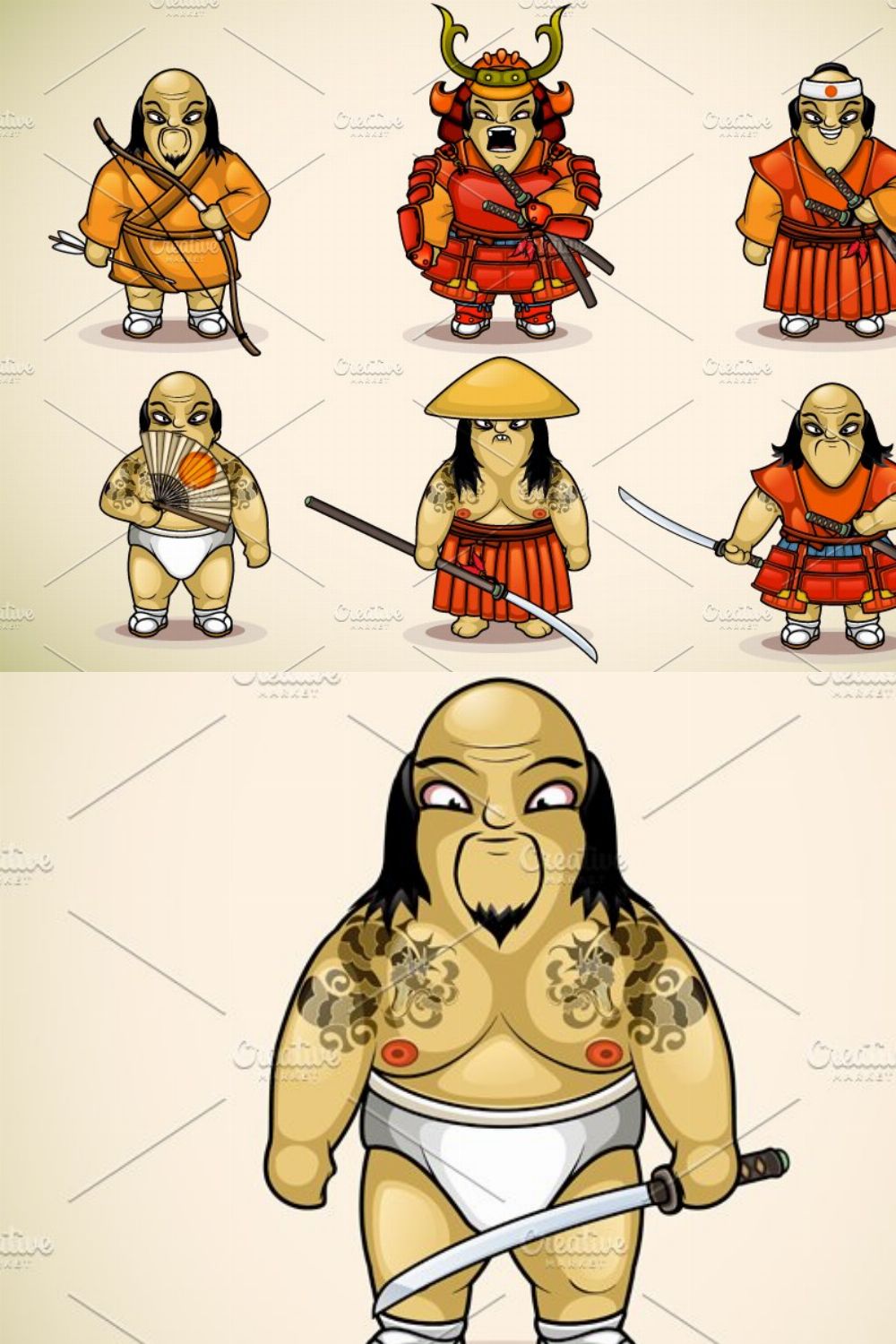 Set of samurai pinterest preview image.