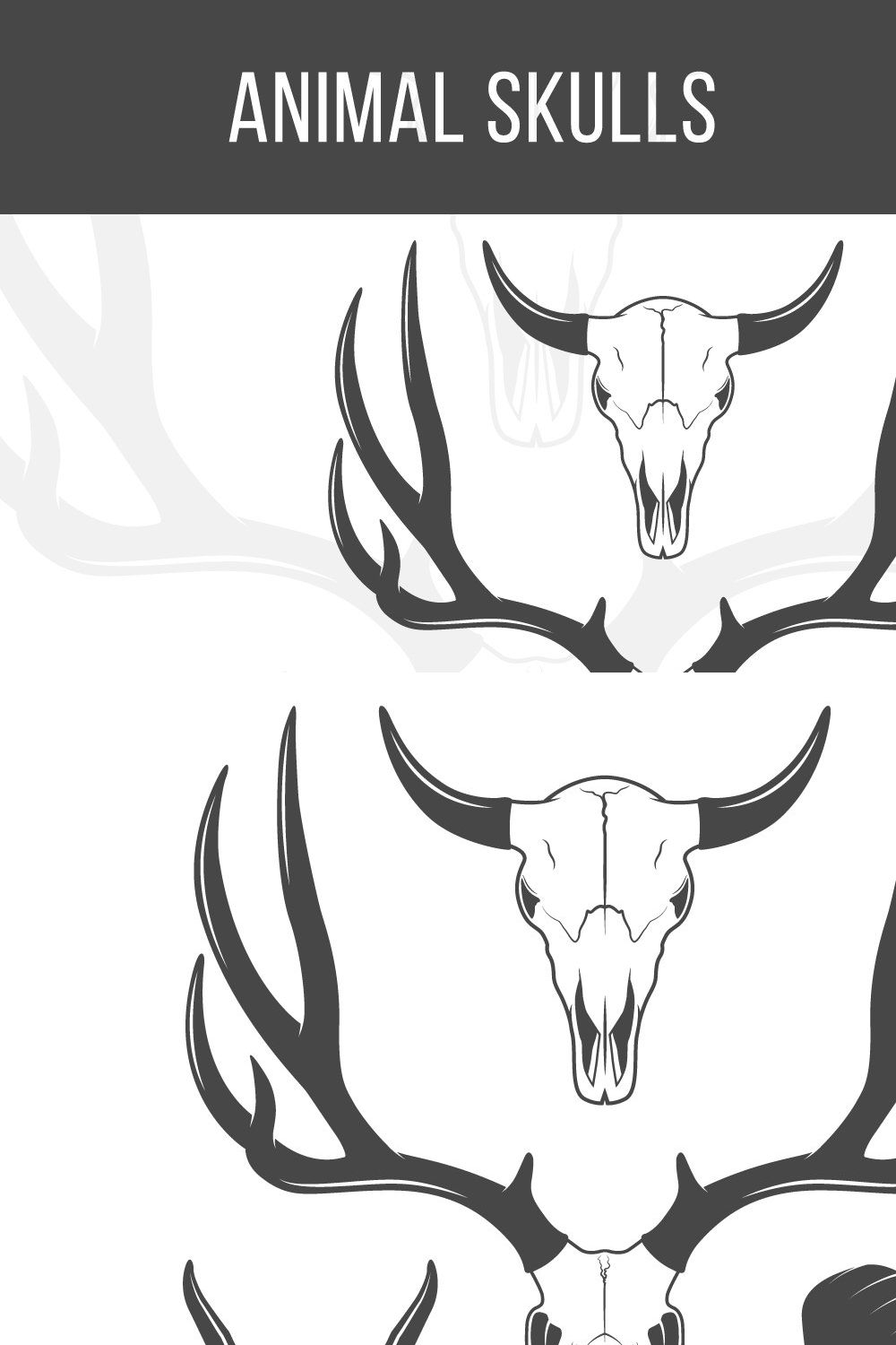 Set of vector icons of animal skulls pinterest preview image.