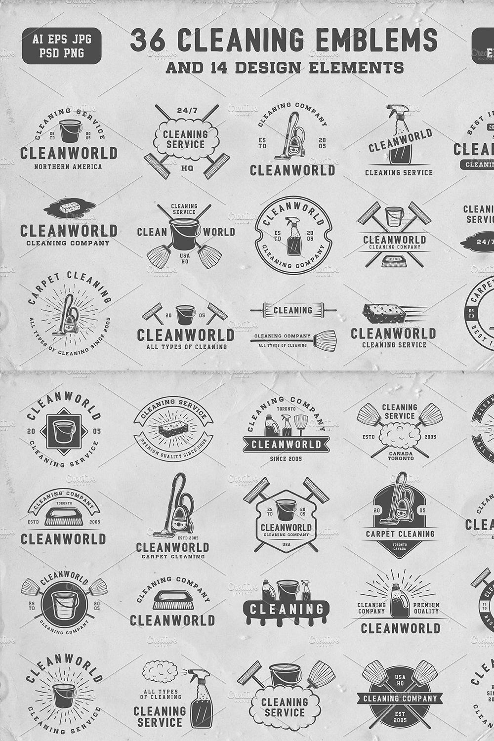 Set of Vintage Cleaning Emblems pinterest preview image.