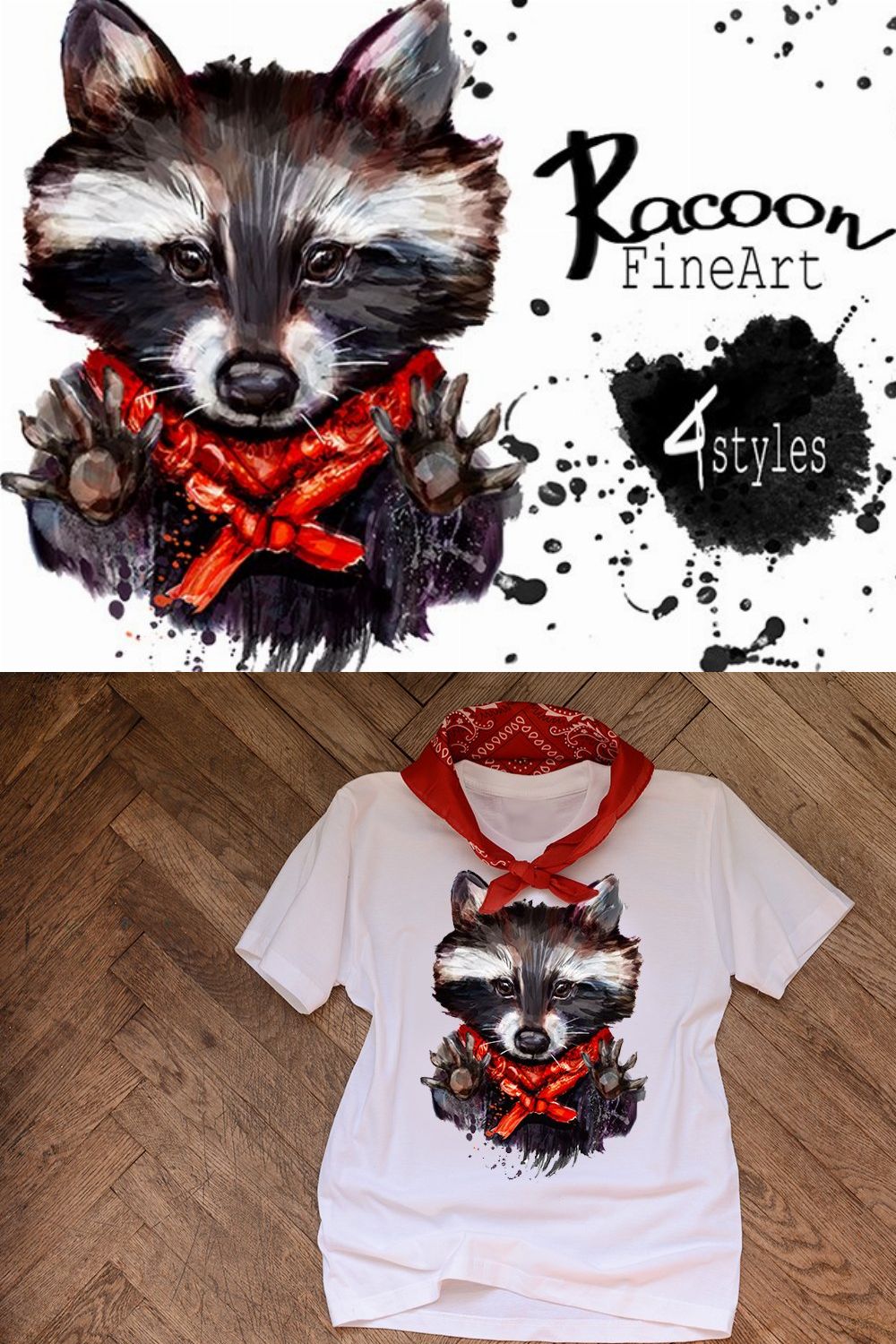 Set racoon fineart .4 styles pinterest preview image.