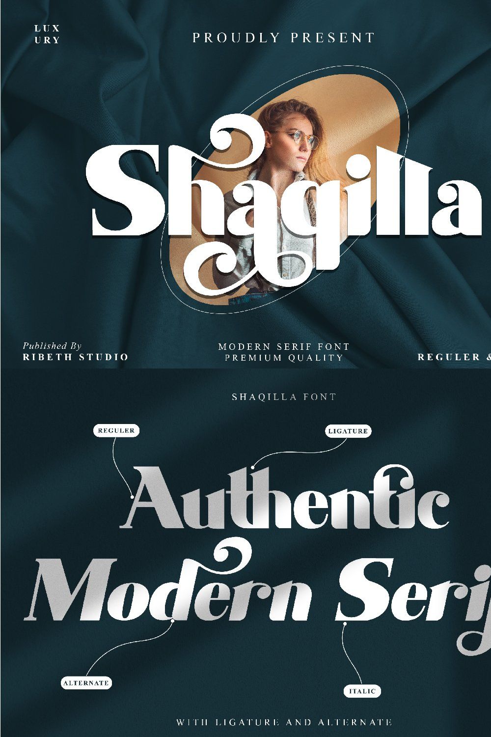 Shaqilla - modern serif pinterest preview image.